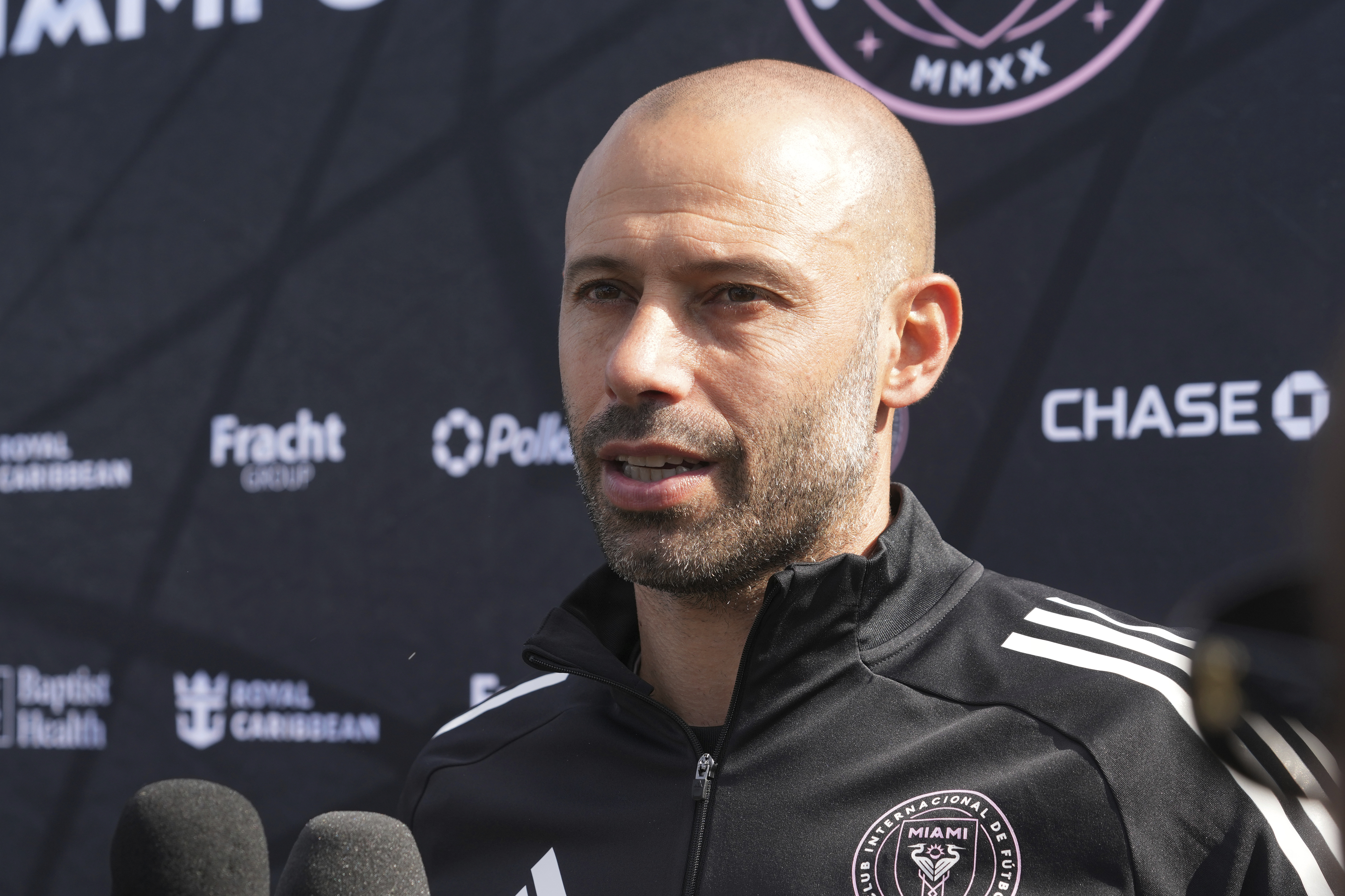 Inter Miami head coach Javier Mascherano speaks after a soccer practice session, Monday, Jan. 13, 2025, in Fort Lauderdale, Fla.