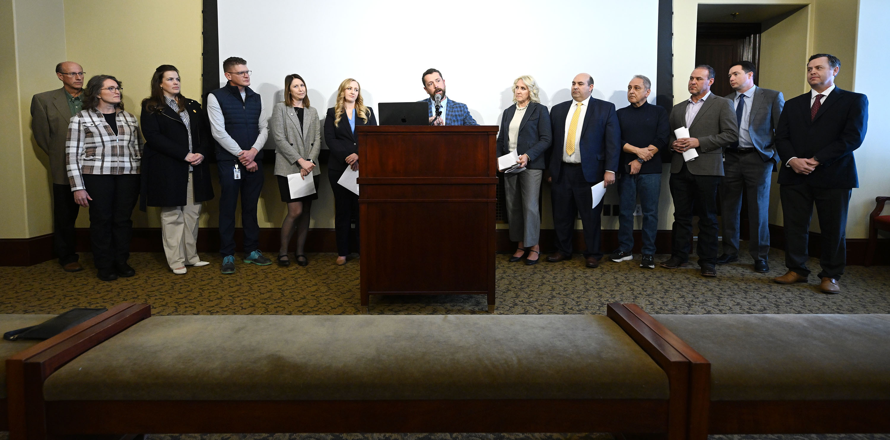 Rep. Casey Snider, R-Paradise, speaks as the Utah House majority announces the 2025 policy priorities at a press conference at the Capitol in Salt Lake City on Monday.