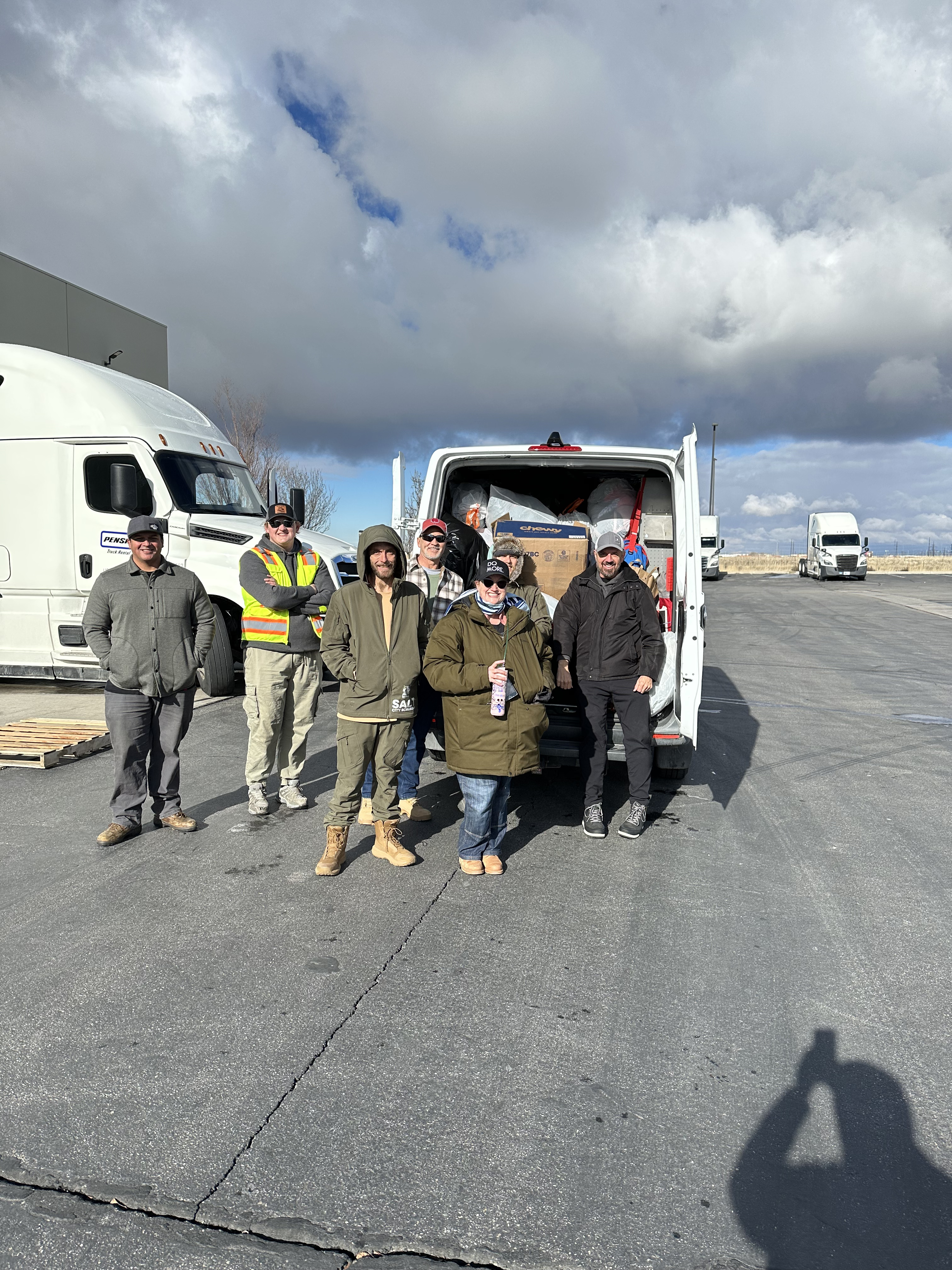 A group of Utahns finish packing a Sprinter van that is heading to Los Angeles County to provide help to victims of the wildfires.