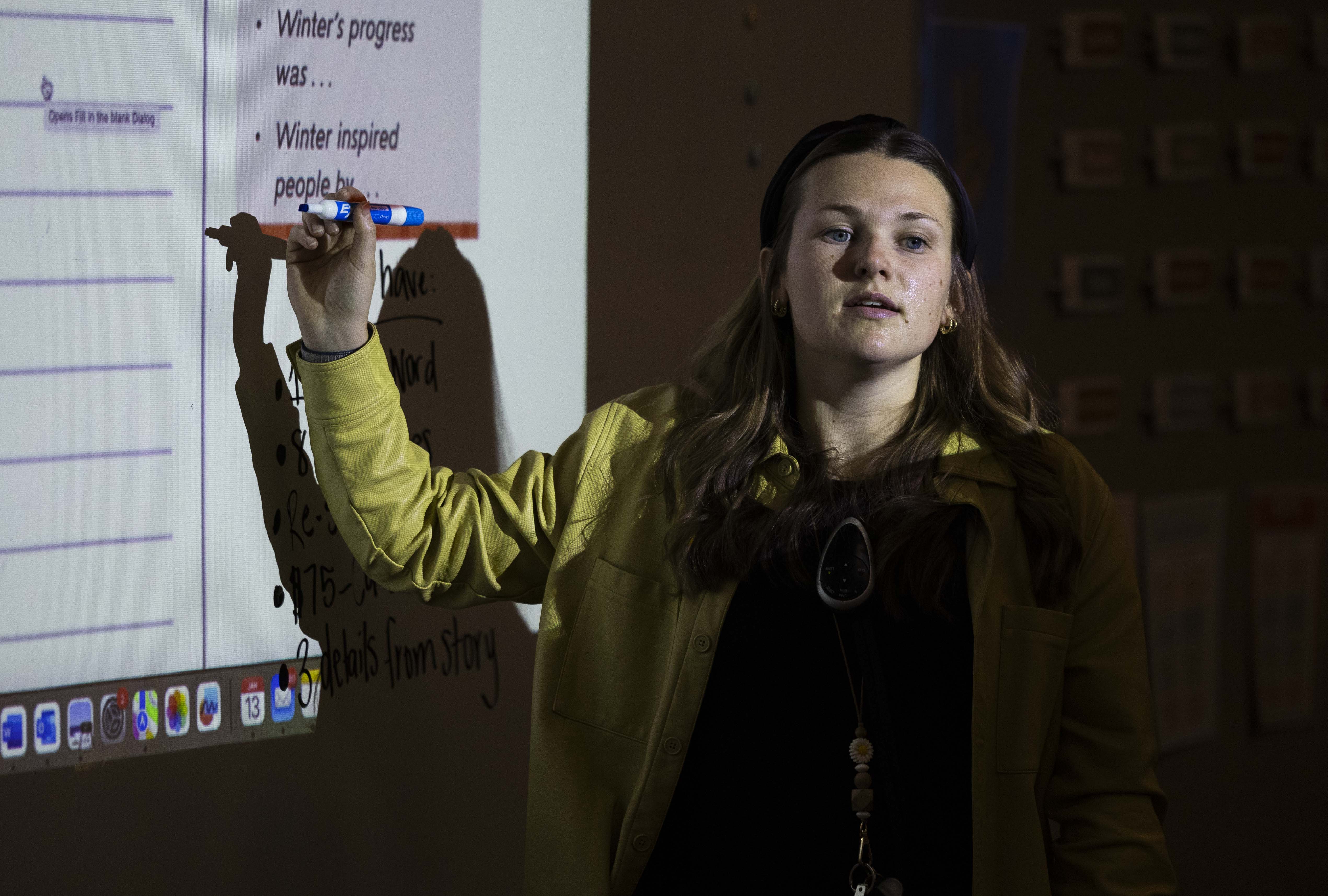 Fifth-grade teacher Maggie Johnston teaches a lesson at  Crescent Elementary School in Sandy on Monday. Ahead of what's shaping up to be a busy 2025 legislative session in the education realm, the Utah Education Association on Monday unveiled the issues it wants lawmakers to prioritize this year.