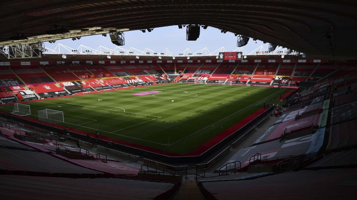 FILE - A general view of St. Mary's Stadium before the English Premier League soccer match between Southampton and Tottenham Hotspur in Southampton, England, Sunday, Sept. 20, 2020.
