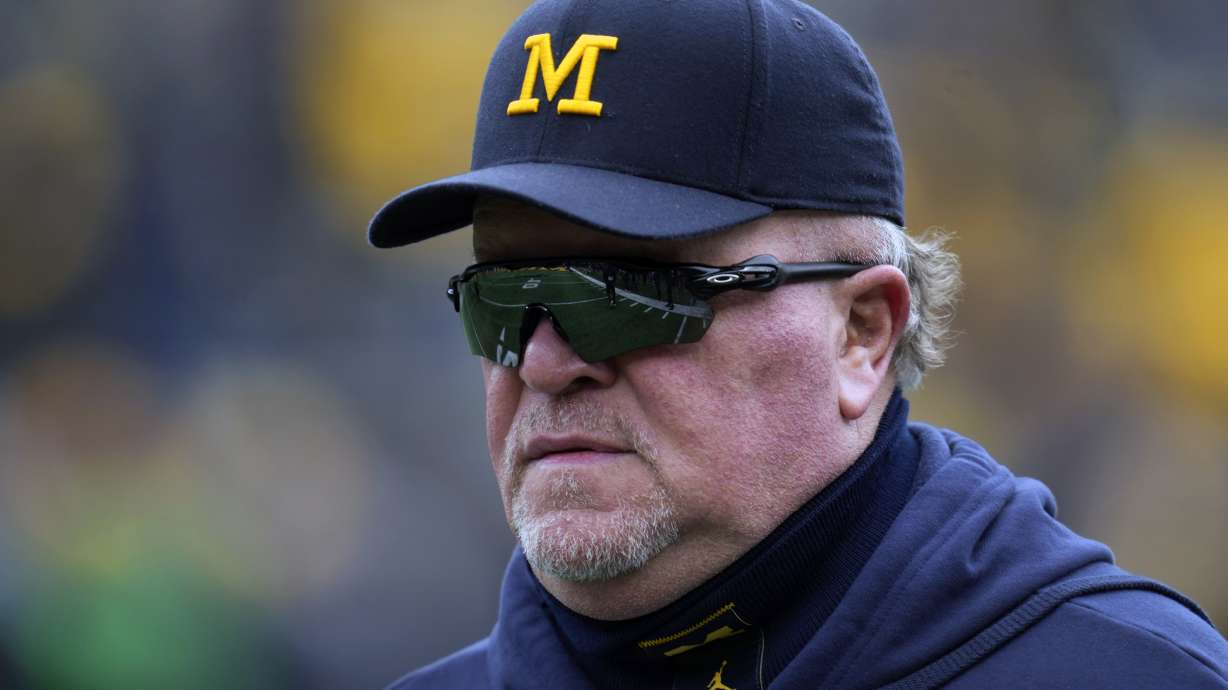 Michigan defensive coordinator Wink Martindale watches during the NCAA college football team's spring game in Ann Arbor, Mich., Saturday, April 20, 2024.