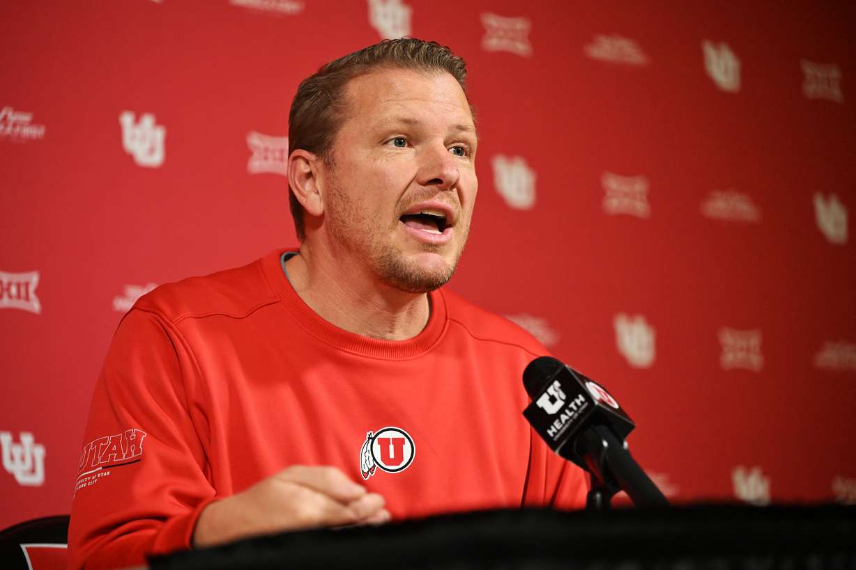University of Utah football’s new offensive coordinator Jason Beck talks with media in Salt Lake City on Tuesday, Jan. 14, 2025, as winter workouts begin.