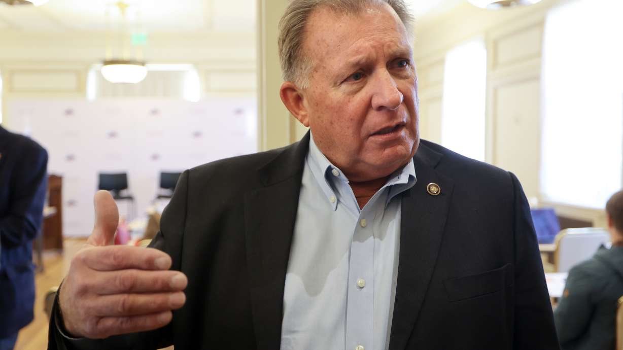 Former Utah Sen. Curt Bramble talks to the media at the 2025 election policy discussion hosted by the Sutherland Institute at the Thomas S. Monson Center in Salt Lake City on Wednesday.