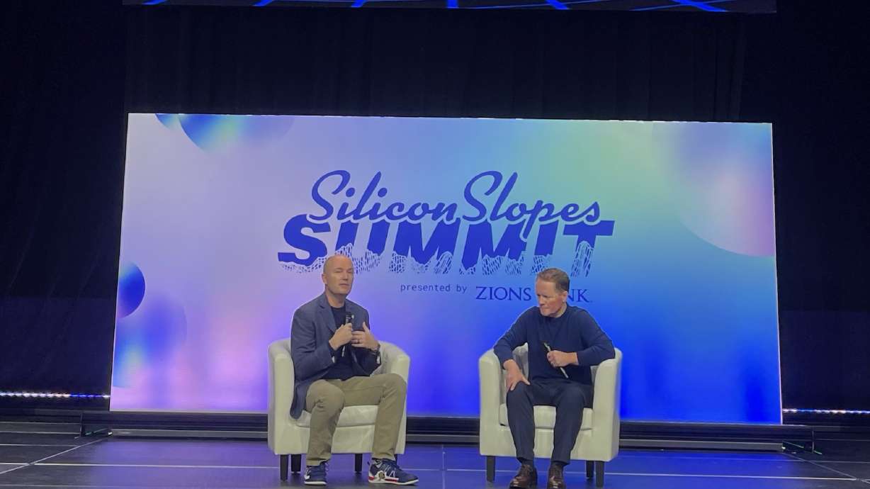 Utah Gov. Spencer Cox speaks during a keynote at the 2025 Silicon Slopes Summit in Orem on Wednesday. Cox thinks the state's vibrant tech community can help navigate some problems facing Utah.