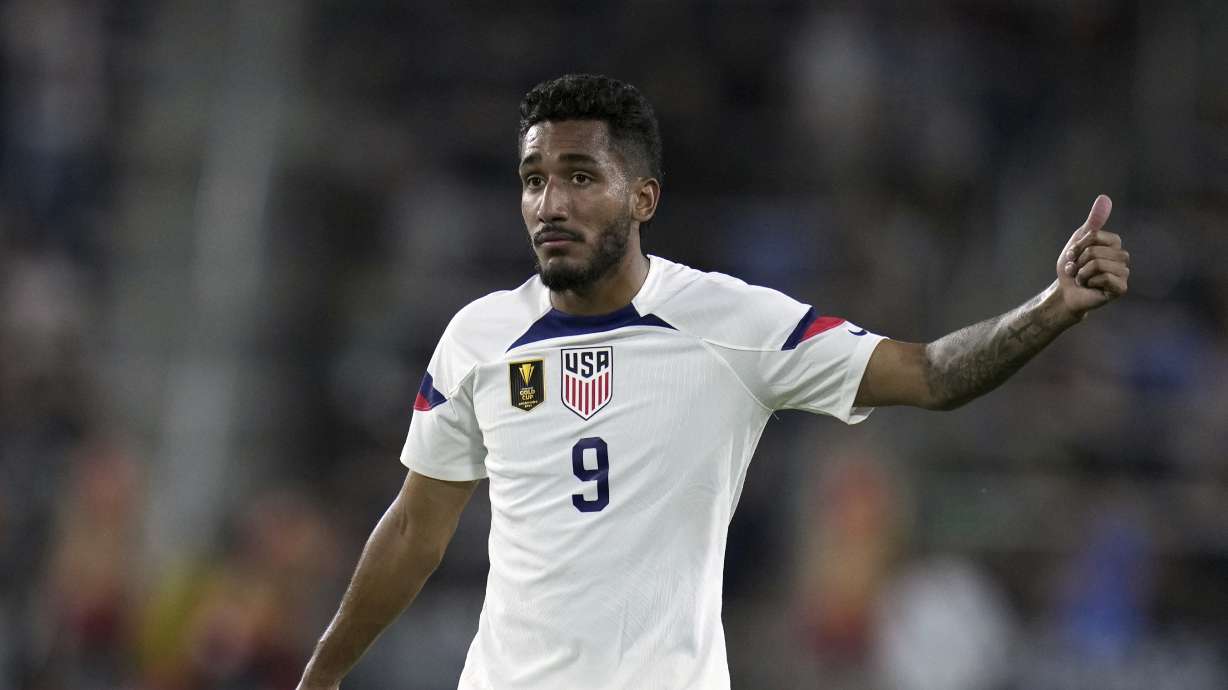 FILE - United States' Jesus Ferreira in action during the second half of a CONCACAF Gold Cup soccer match against St. Kitts & Nevis, June 28, 2023, in St. Louis.