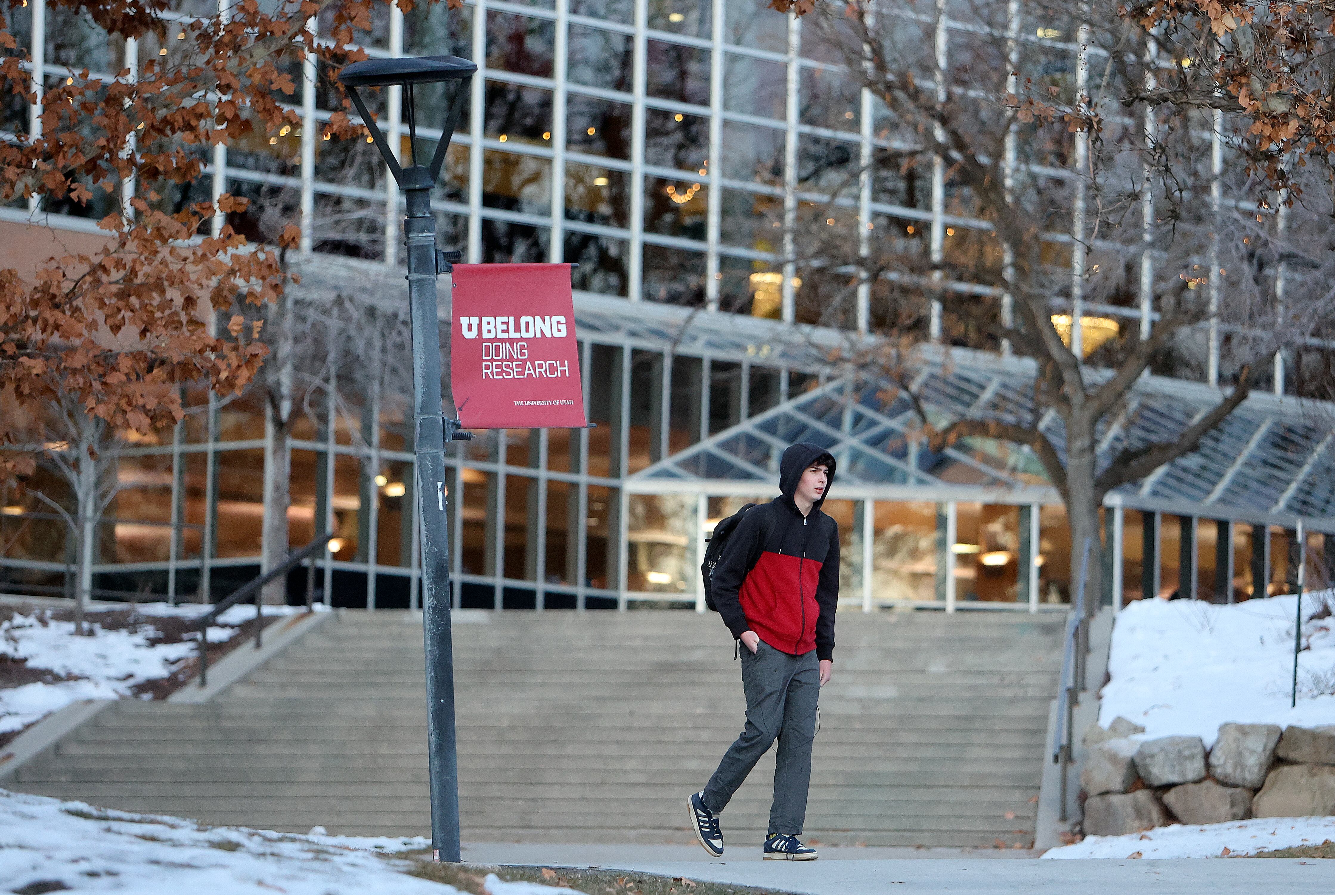 University of Utah freshman Christopher Turner walks through the University of Utah campus in Salt Lake City on Tuesday.