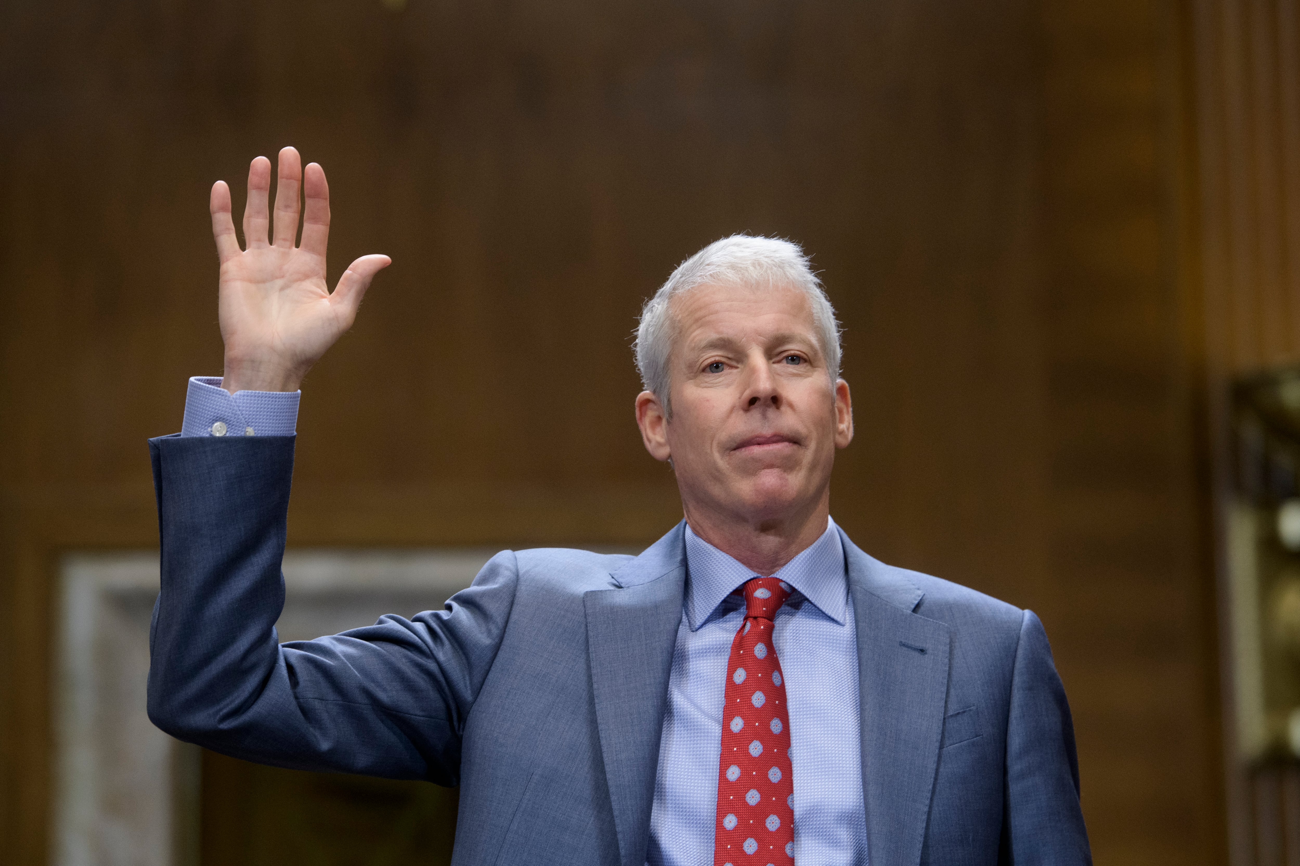 Chris Wright, President-elect Donald Trump's nominee to be secretary of Energy is sworn-in during a Senate Committee on Energy and Natural Resources hearing for his pending confirmation, on Capitol Hill, Wednesday, in Washington.