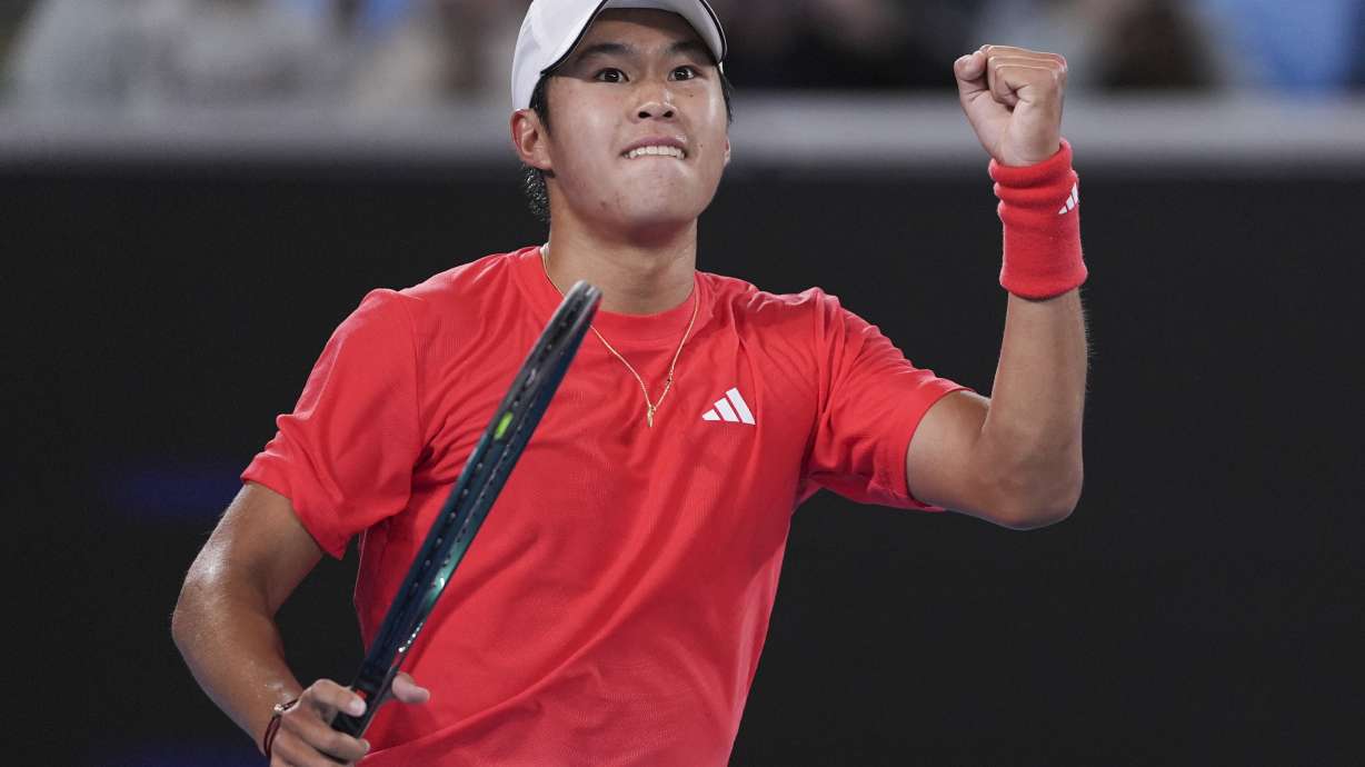 Learner Tien of the U.S. gestures during his second round match against Daniil Medvedev of Russia at the Australian Open tennis championship in Melbourne, Australia, Thursday, Jan. 16, 2025.