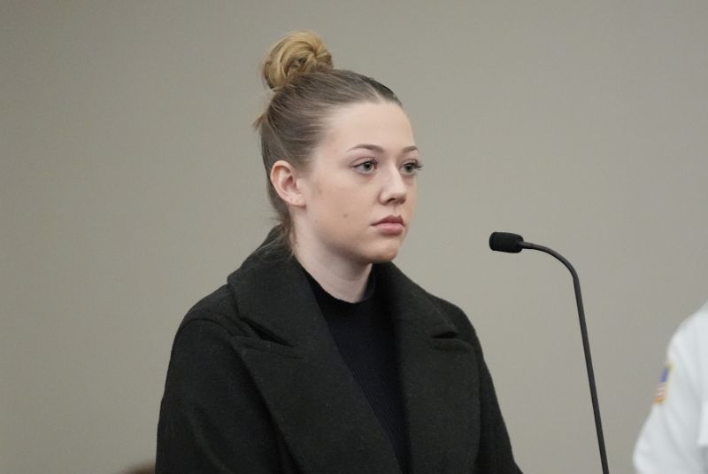 Kelsy Brainard appears district court as she and four other Massachusetts college students made their first appearance on conspiracy and kidnapping charges in Worcester, Mass, Thursday.