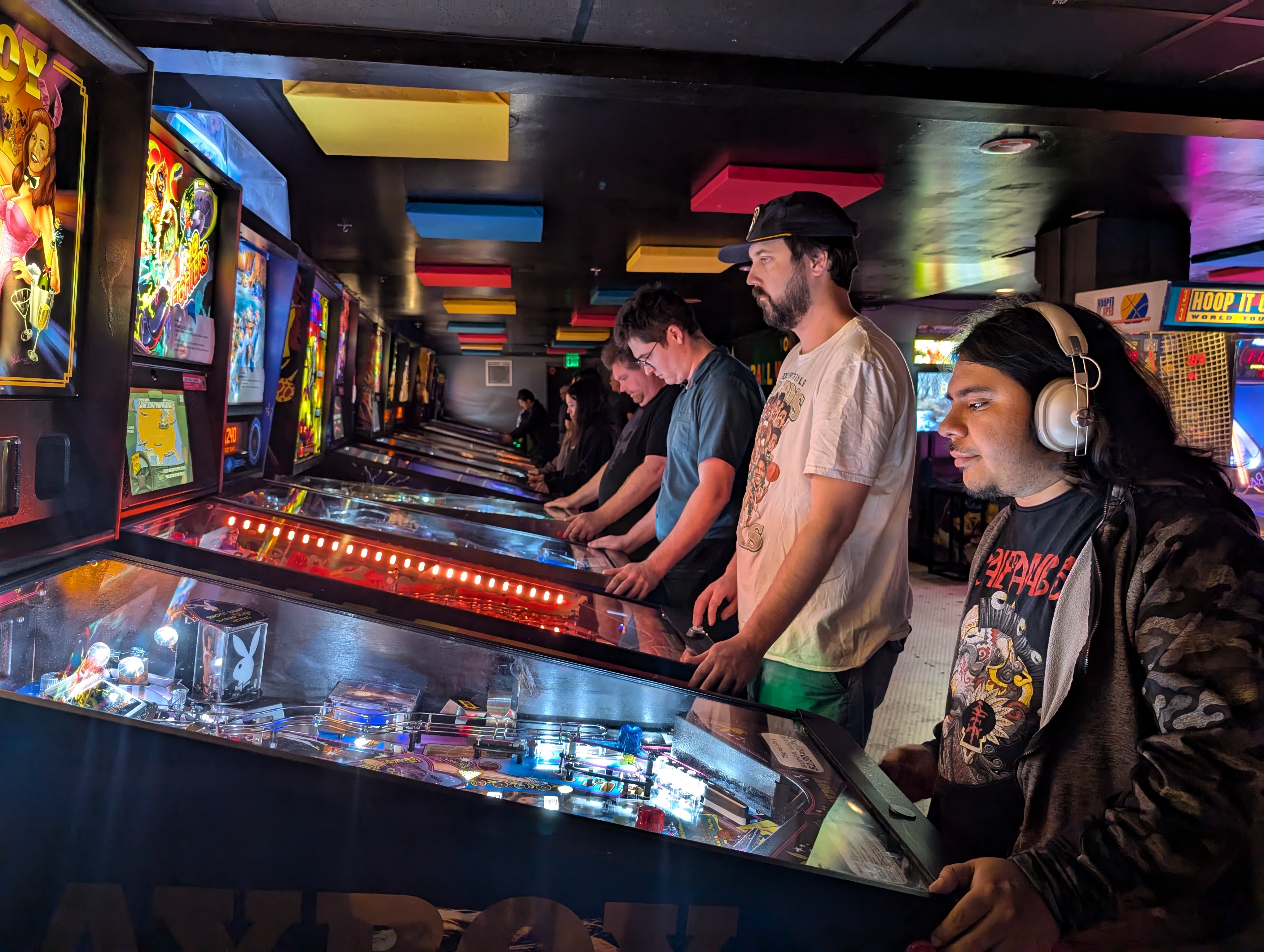 A group of men play pinball at Quarter's in Salt Lake City. Pinball interest has grown, giving Utah a "Super State" status by the national pinball organization. This weekend, the Utah Pinball Championships take place in Ogden and the Salt Lake area.