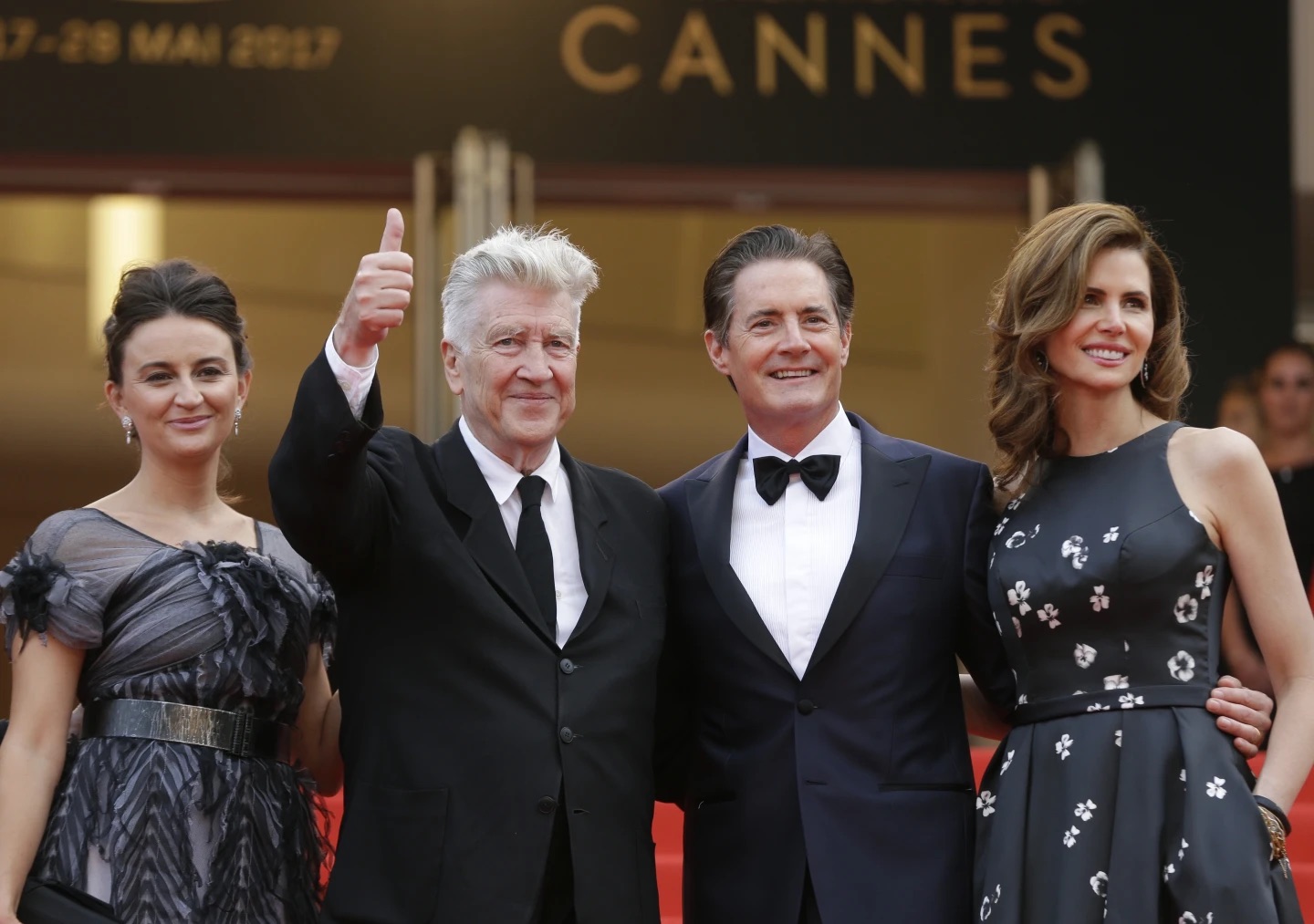 From left, Emily Stofle, director David Lynch, actor Kyle MacLachlan and Desiree Gruber attend a screening of "Twin Peaks" in Cannes, France, on May 25, 2017.