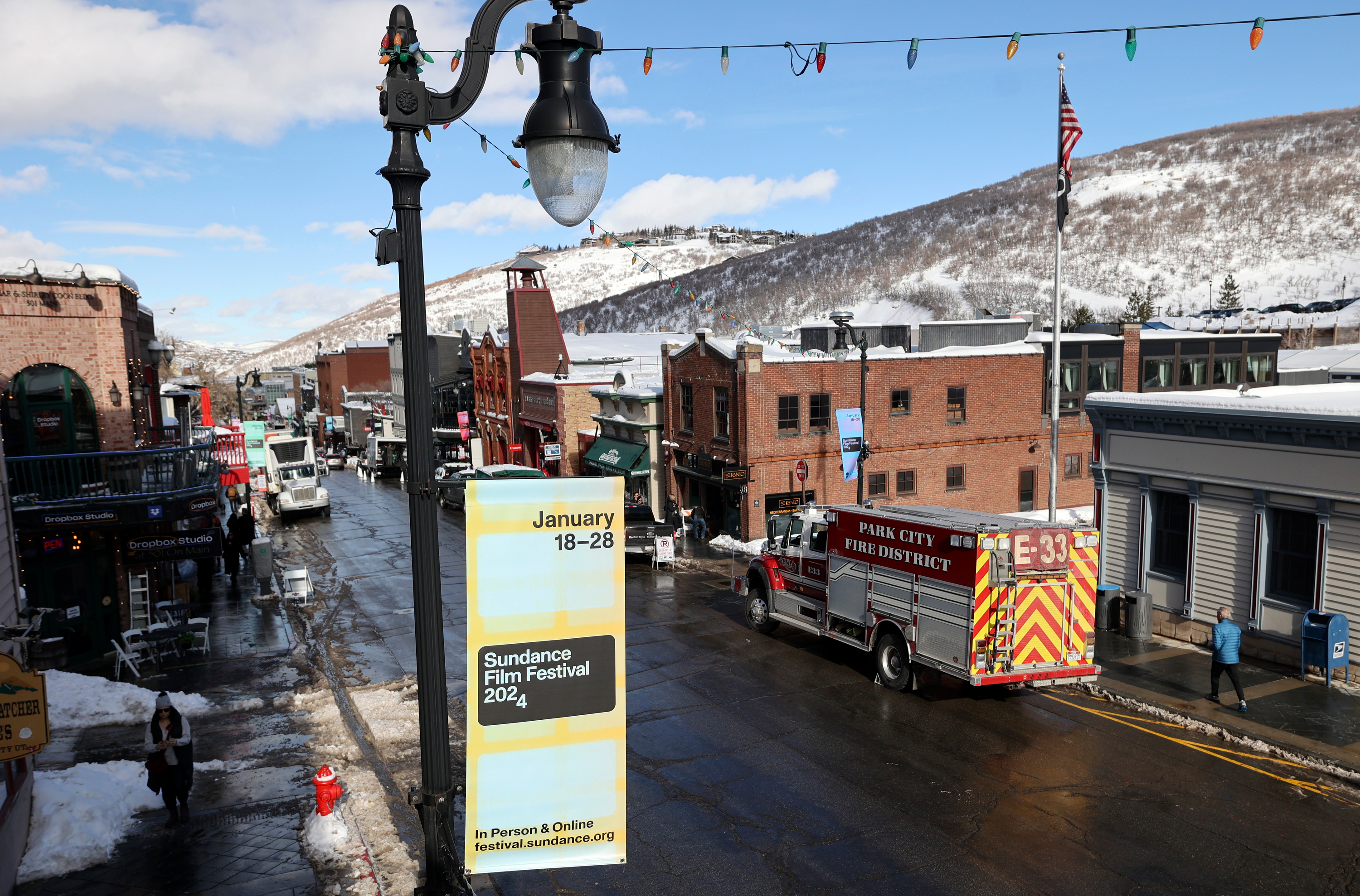 Signs are posted for the 2024 Sundance Film Festival on Main Street in Park City on Jan. 18, 2024. Gov. Spencer Cox said Thursday he still feels "very good" about Utah's odds of retaining the Sundance Film Festival in the future.