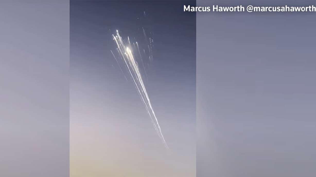 Debris from SpaceX Starship rocket is seen after the spacecraft was destroyed Thursday.