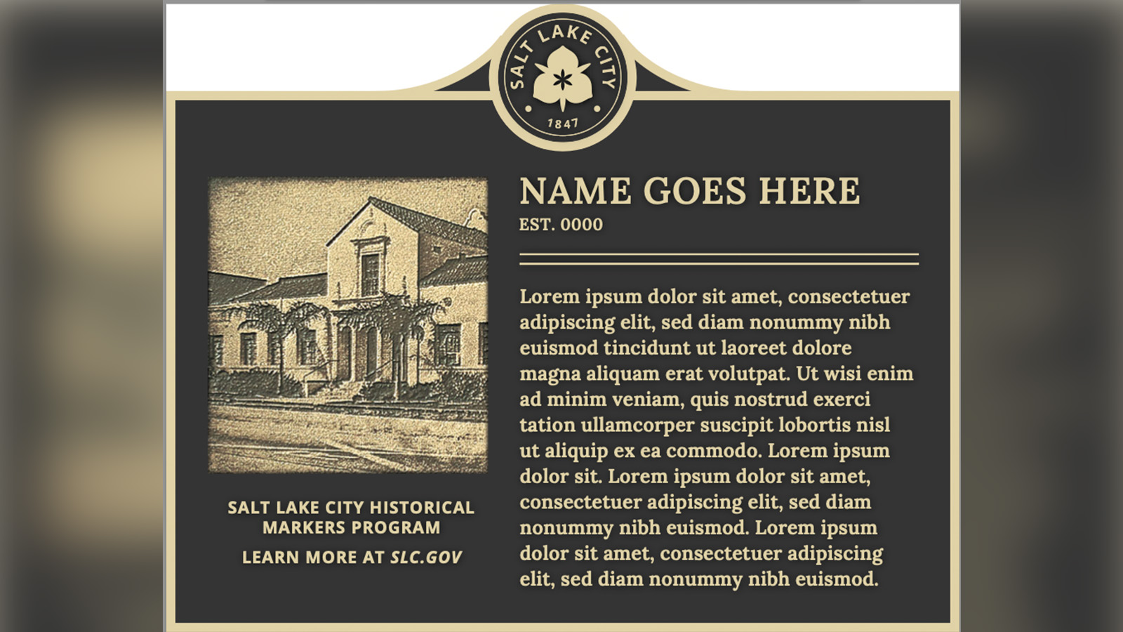 An example of what a Salt Lake City historical marker will look like. The city is looking for marker ideas through Feb. 28.