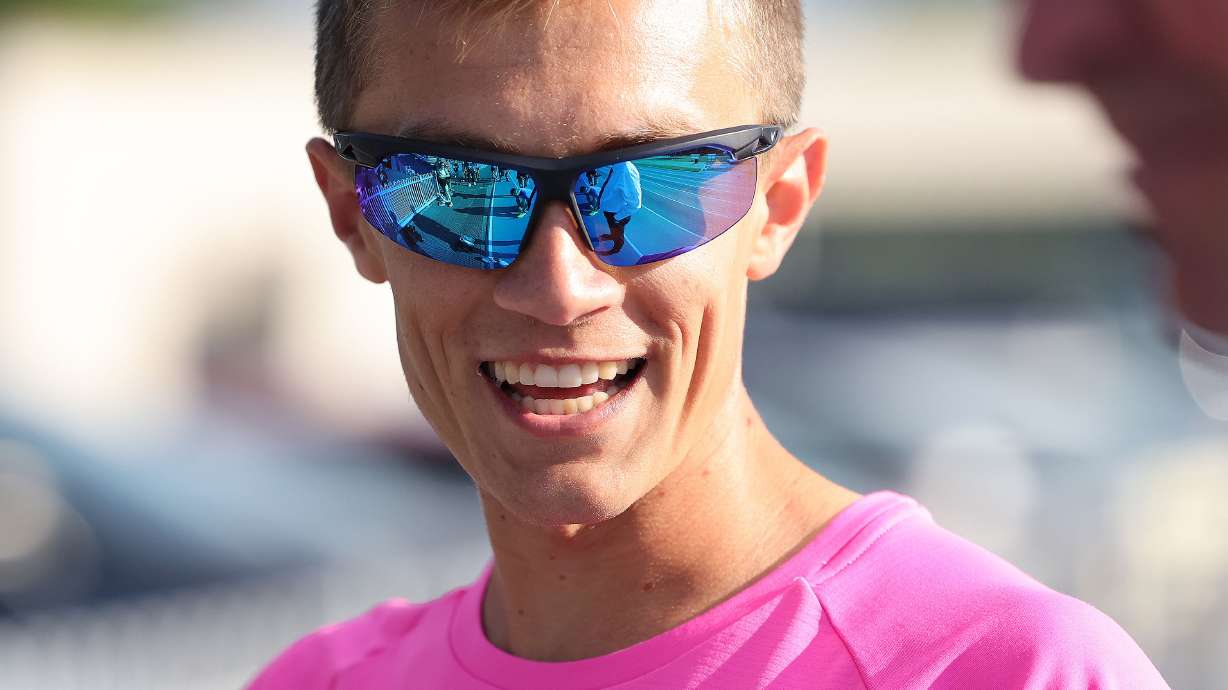 BYU marathoner and Olympics-bound Conner Mantz works out at BYU in Provo on Thursday, July 11, 2024.