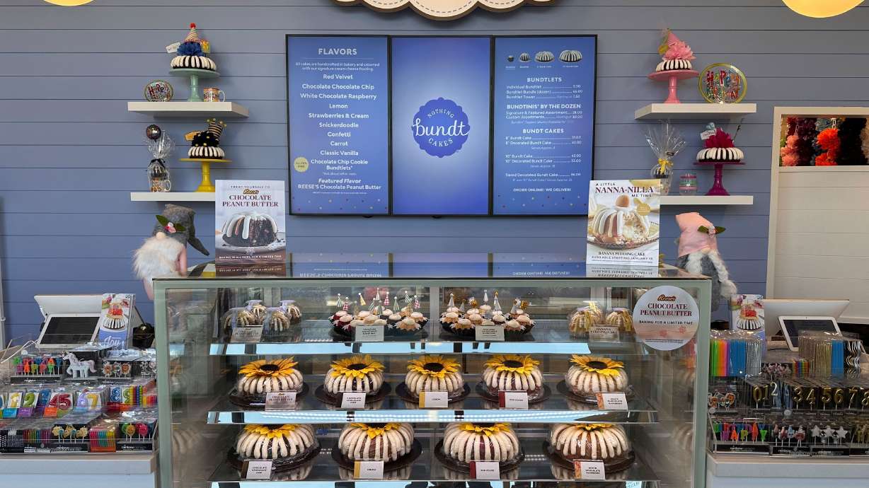 Kelsey Hunt’s Nothing Bundt Cakes store location is seen in Spanish Fork on Jan. 15. The bakery chain is now requiring that all stores be open a minimum of five hours on Sundays.