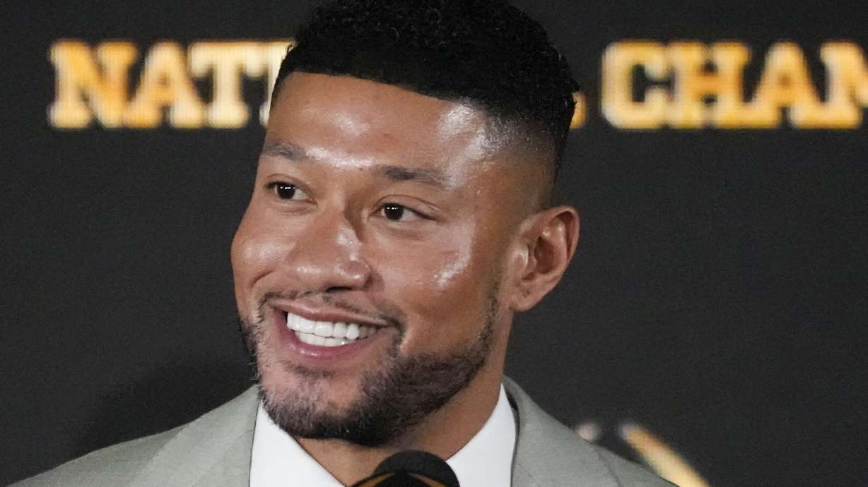Notre Dame head coach Marcus Freeman speaks during a news conference ahead of the College Football Playoff national championship game Sunday, Jan. 19, 2025, in Atlanta. The game between Ohio State and Notre Dame will be played on Monday.
