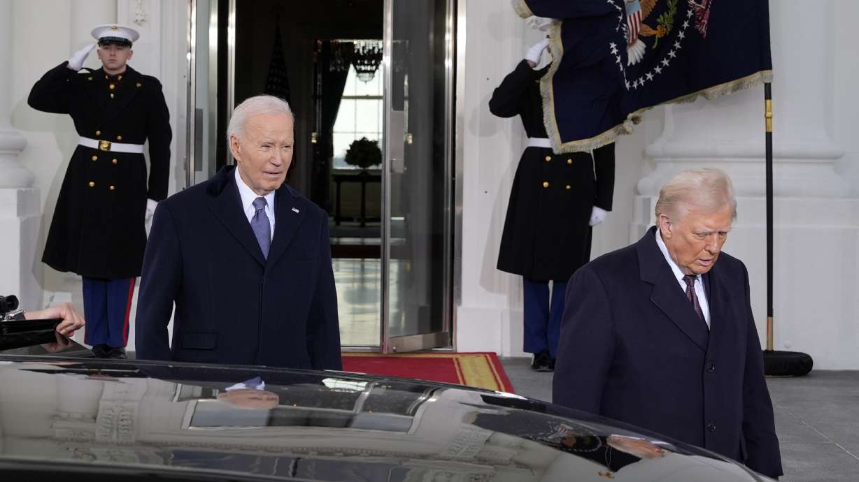 President Joe Biden and President-elect Donald Trump as they depart the White House, Monday in Washington, en route to the Capitol. Biden commuted the sentence of Indigenous activist Leonard Peltier.