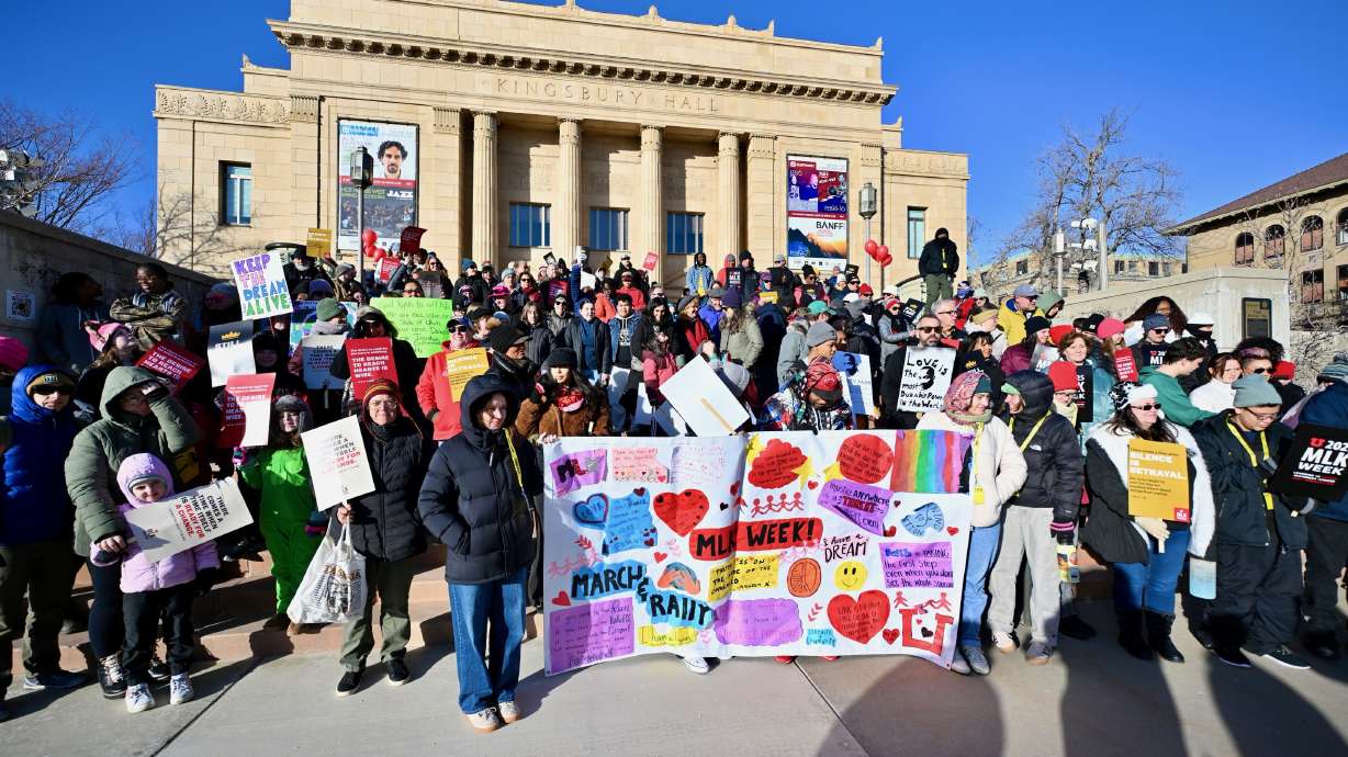 Participants in a march to mark Martin Luther King Jr. Day on the University of Utah campus in Salt Lake City on Monday, Jan. 20, 2025. Activities were held at several sites around Utah.