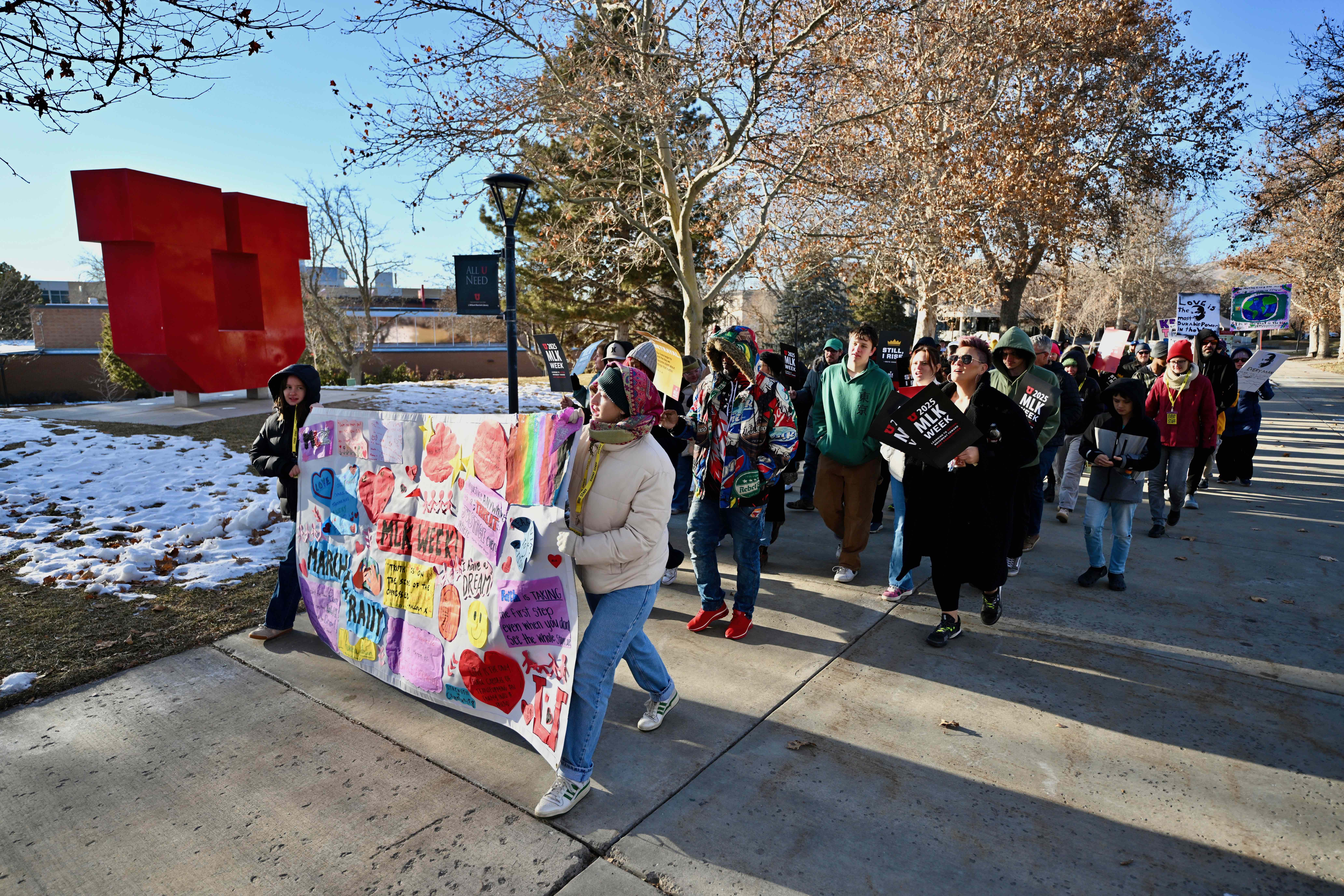 Participants at a march to mark Martin Luther King Jr. Day on the campus of the University of Utah in Salt Lake City on Monday, Jan. 20, 2025. Events were held around Utah to mark the day.