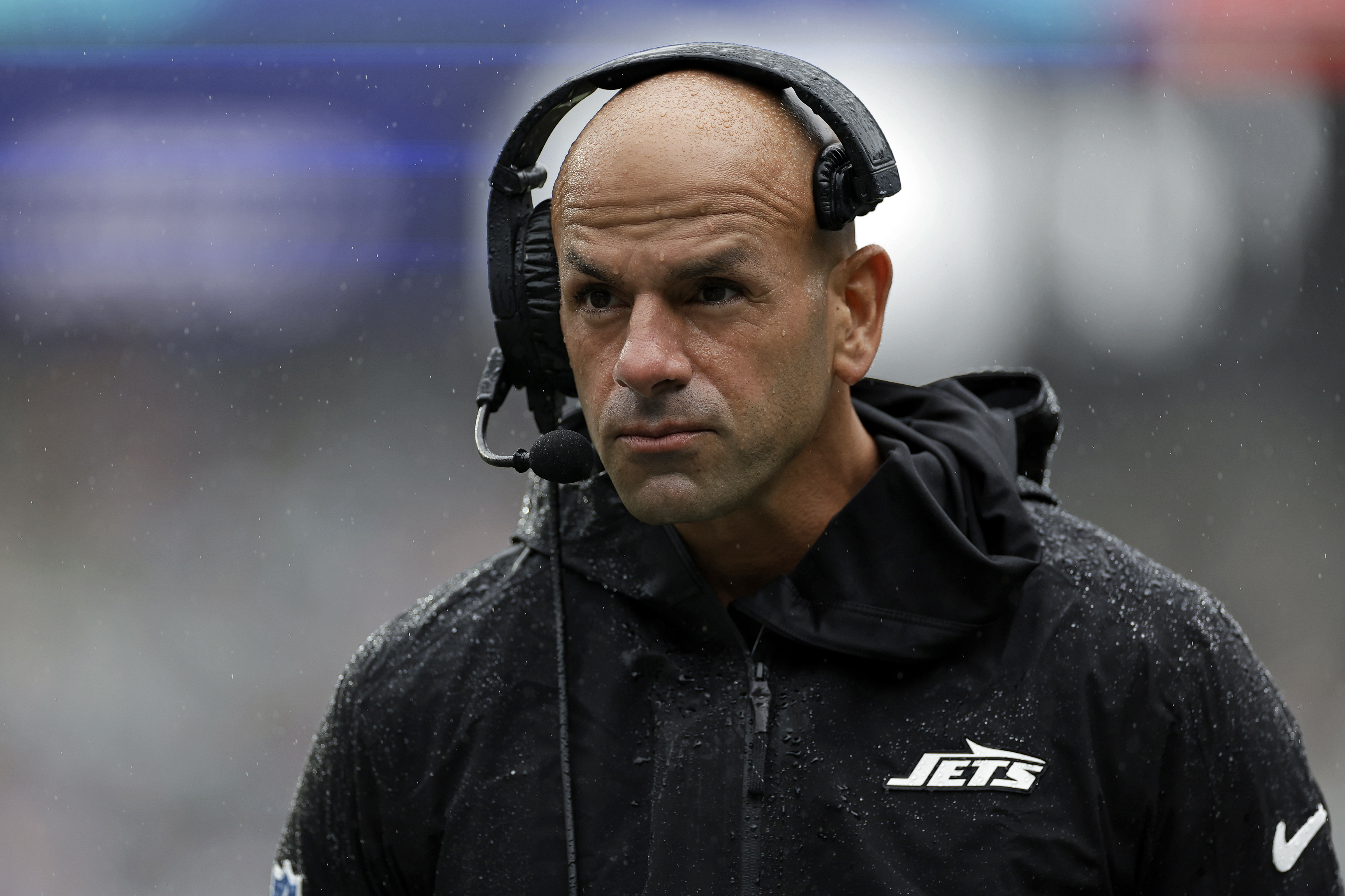 FILE - New York Jets head coach Robert Saleh looks on during an NFL football game against the Denver Broncos, Sept. 29, 2024, in East Rutherford, N.J.