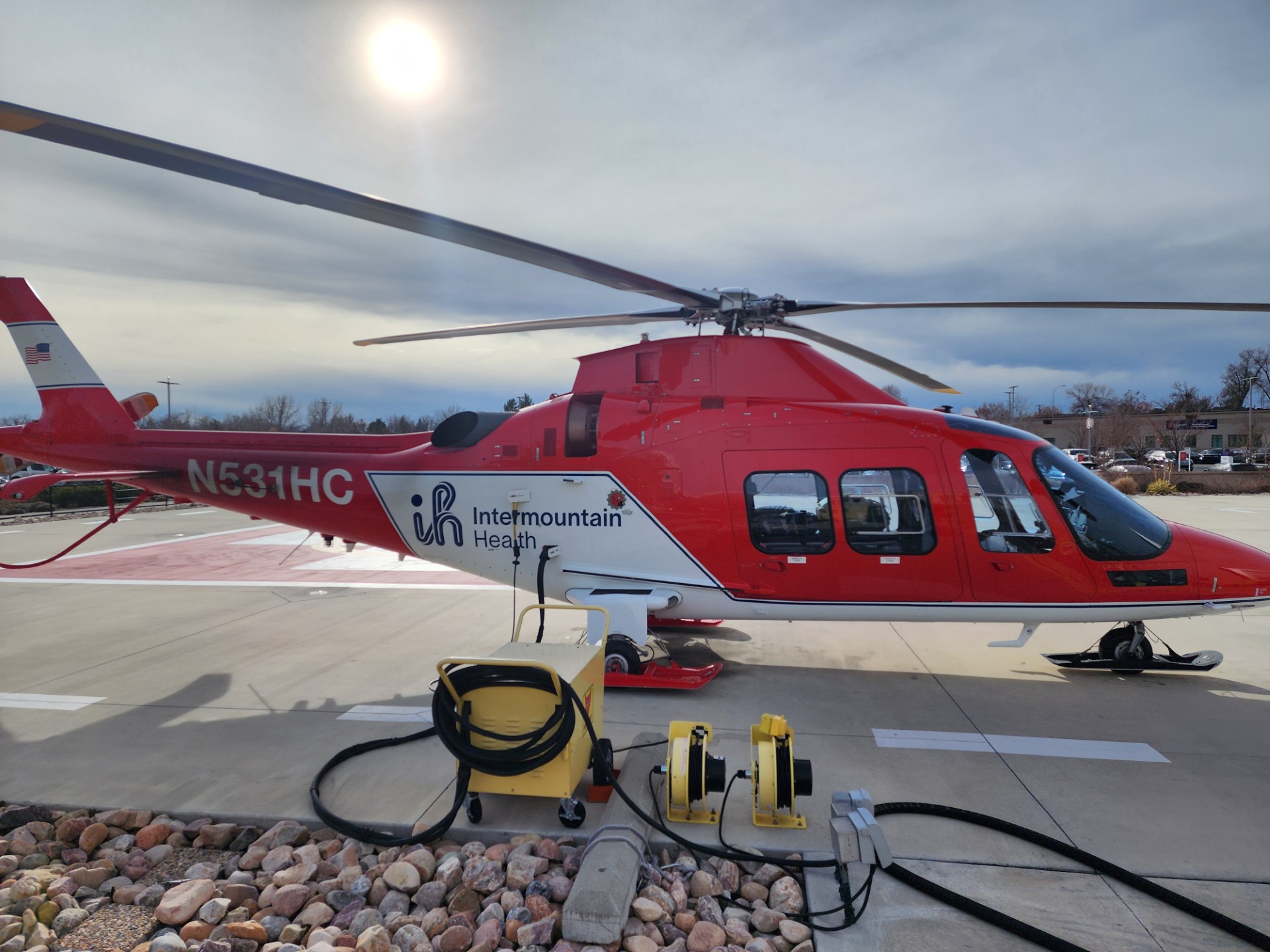 A Life Flight helicopter at Provo's Utah Valley Hospital. Brad Benson likely owes his life to an EMT at the scene of his accident who requested a helicopter take him to Provo.