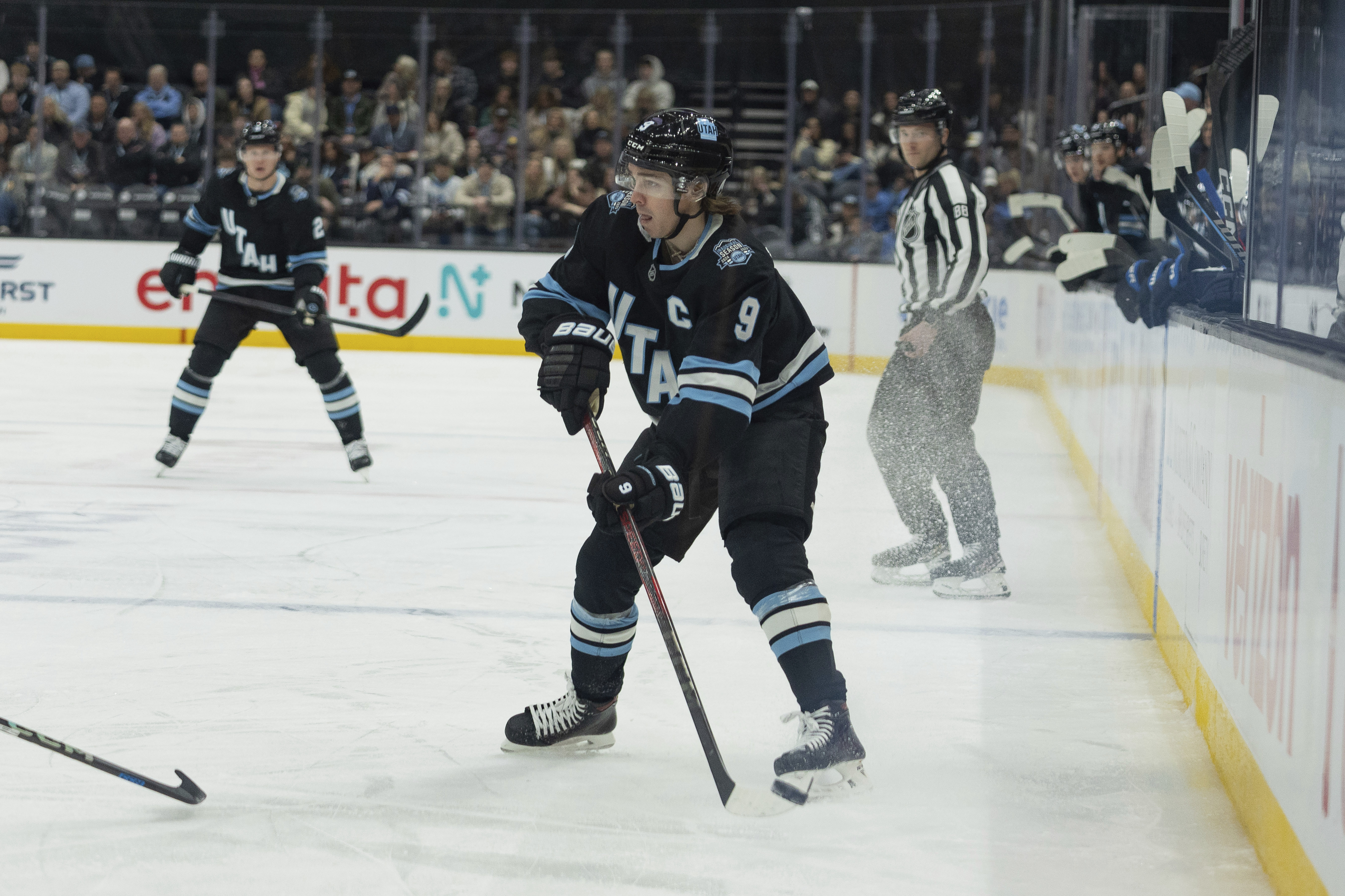 Utah's Clayton Keller exits in second period against Jets after getting struck in face with puck