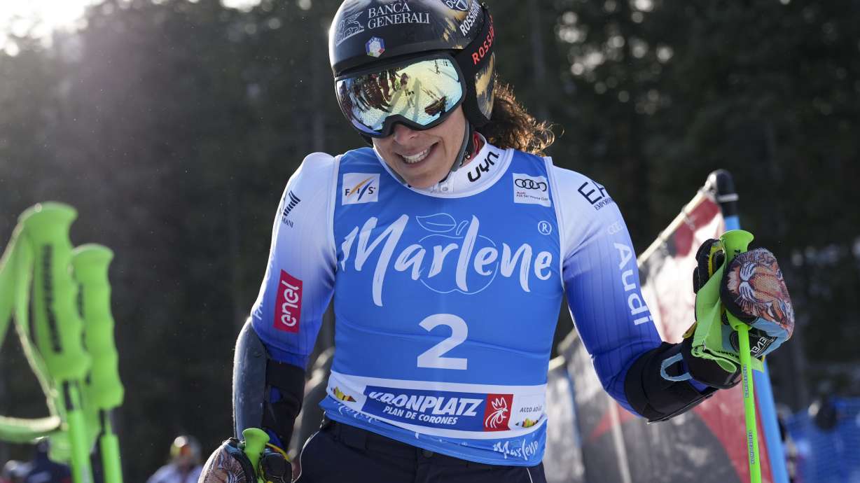 Italy's Federica Brignone concentrates ahead of an alpine ski, women's World Cup Giant Slalom, in Plan de Corones, Italy, Tuesday, Jan. 21, 2025.