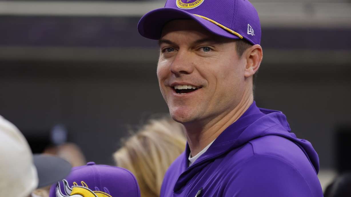 Minnesota Vikings head coach Kevin O'Connell smiles before an NFL football game against the Green Bay Packers Sunday, Dec. 29, 2024, in Minneapolis.