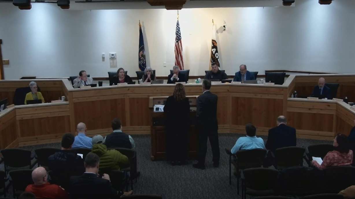 The Eagle Mountain City Council listens to residents share their opinions about a code amendment that would allow nuclear reactors and other energy production plants in the city on Tuesday.
