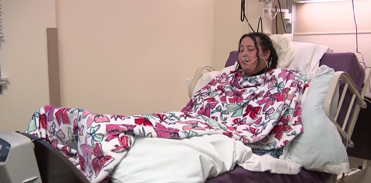 Sabrina Wilhite recovers at St. Joseph Villa in Salt Lake City Tuesday after she and her sister were injured in a crash with a suspected drunken driver in Arizona on Nov. 22, 2024. She lost her left arm just above the elbow and still faces a long and painful road to recovery.