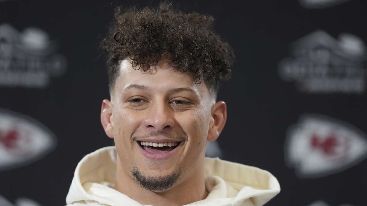 Kansas City Chiefs quarterback Patrick Mahomes speaks during a news conference following an NFL football AFC divisional playoff game against the Houston Texans Saturday, Jan. 18, 2025, in Kansas City, Mo.