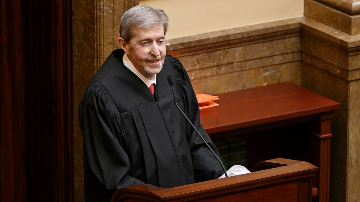 Utah’s Supreme Court Chief Justice Matthew B. Durrant, speaks to a joint session of the Utah Legislature inside the House of Representatives at on Jan. 21, 2025. Durrant announced Friday that he is retiring.