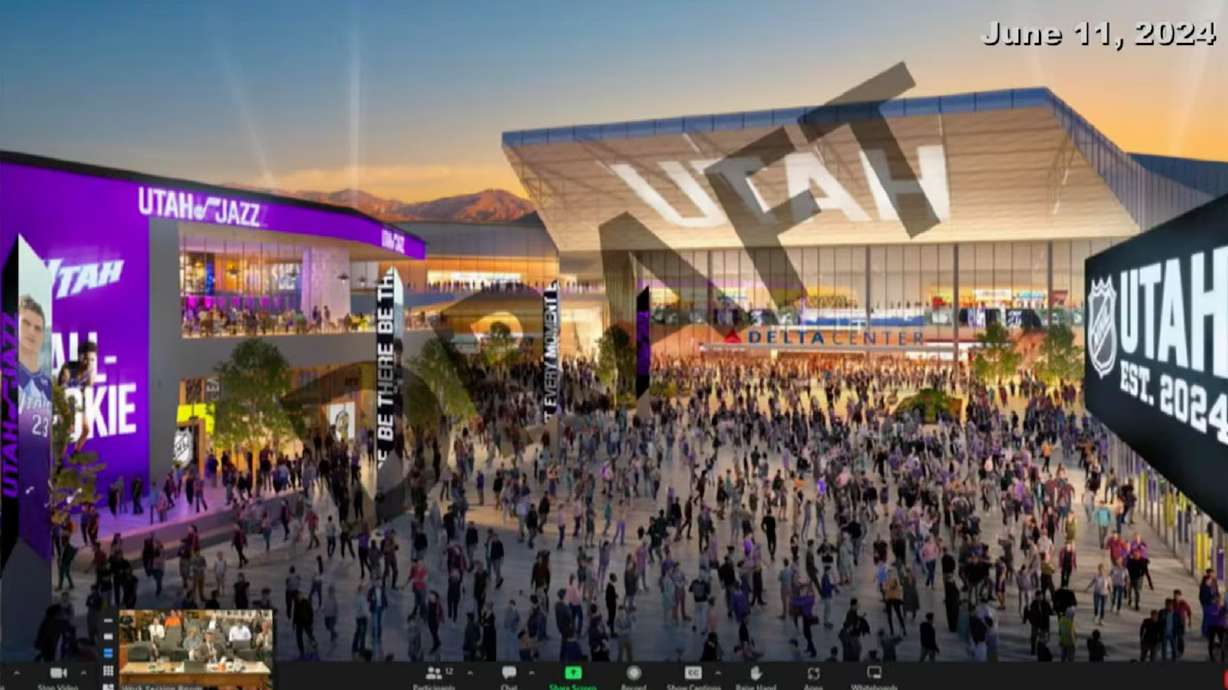 A draft rendering of a new entertainment district in downtown Salt Lake City provided by Smith Entertainment Group, the owner of the Utah Jazz and Utah Hockey Club.