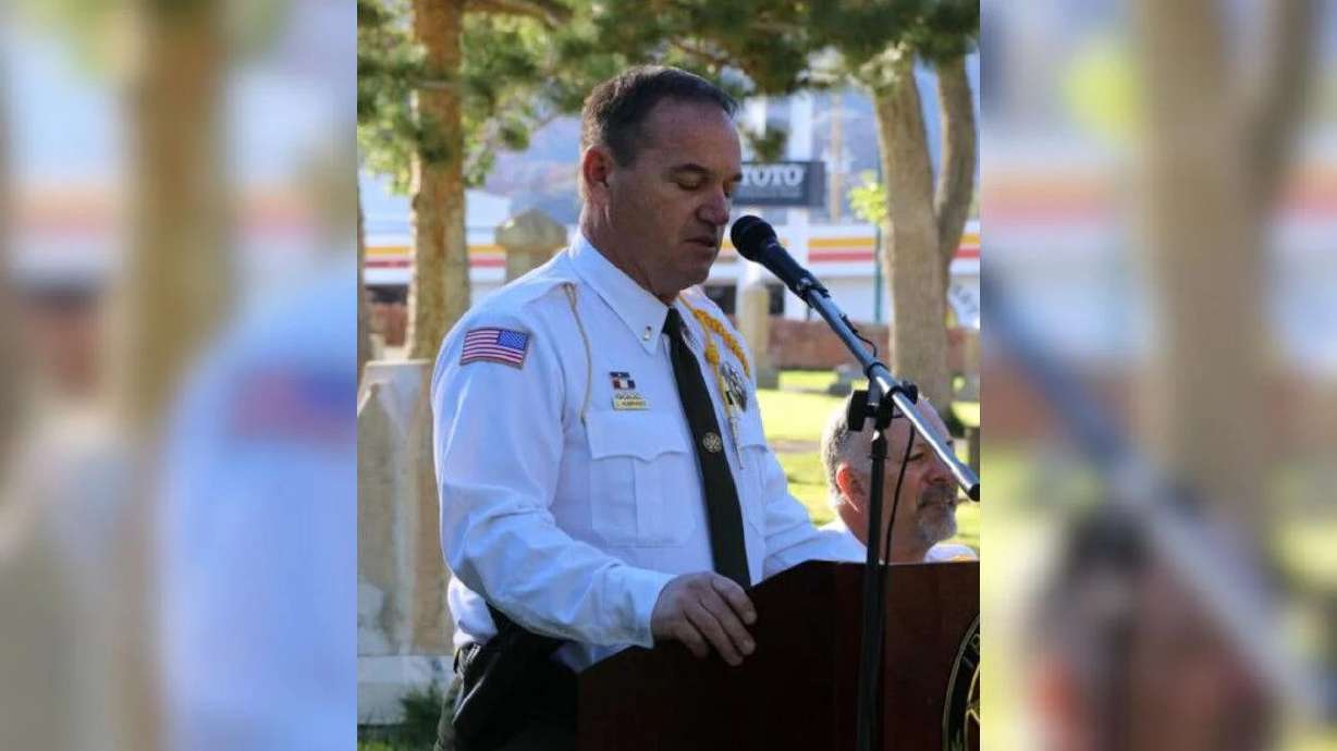 Former Iron County Sheriff's Lt. Jeff Humphries speaks at an event in Cedar City, Sept. 24, 2022. Humphries is accused of abusing and harassing his subordinates at the sheriff's office over the course of several years.