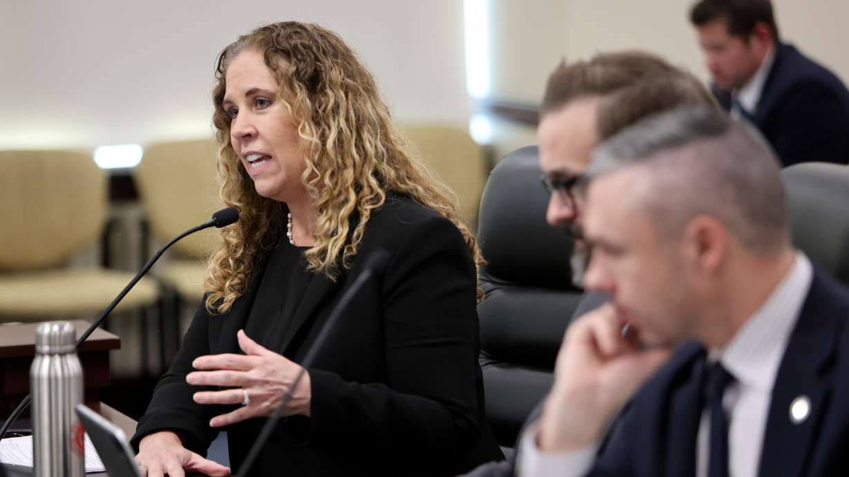Angie Stallings of the Utah System of Higher Education speaks during a meeting with the Higher Education Appropriations Subcommittee about budgets in the Senate Building in Salt Lake City on Thursday.