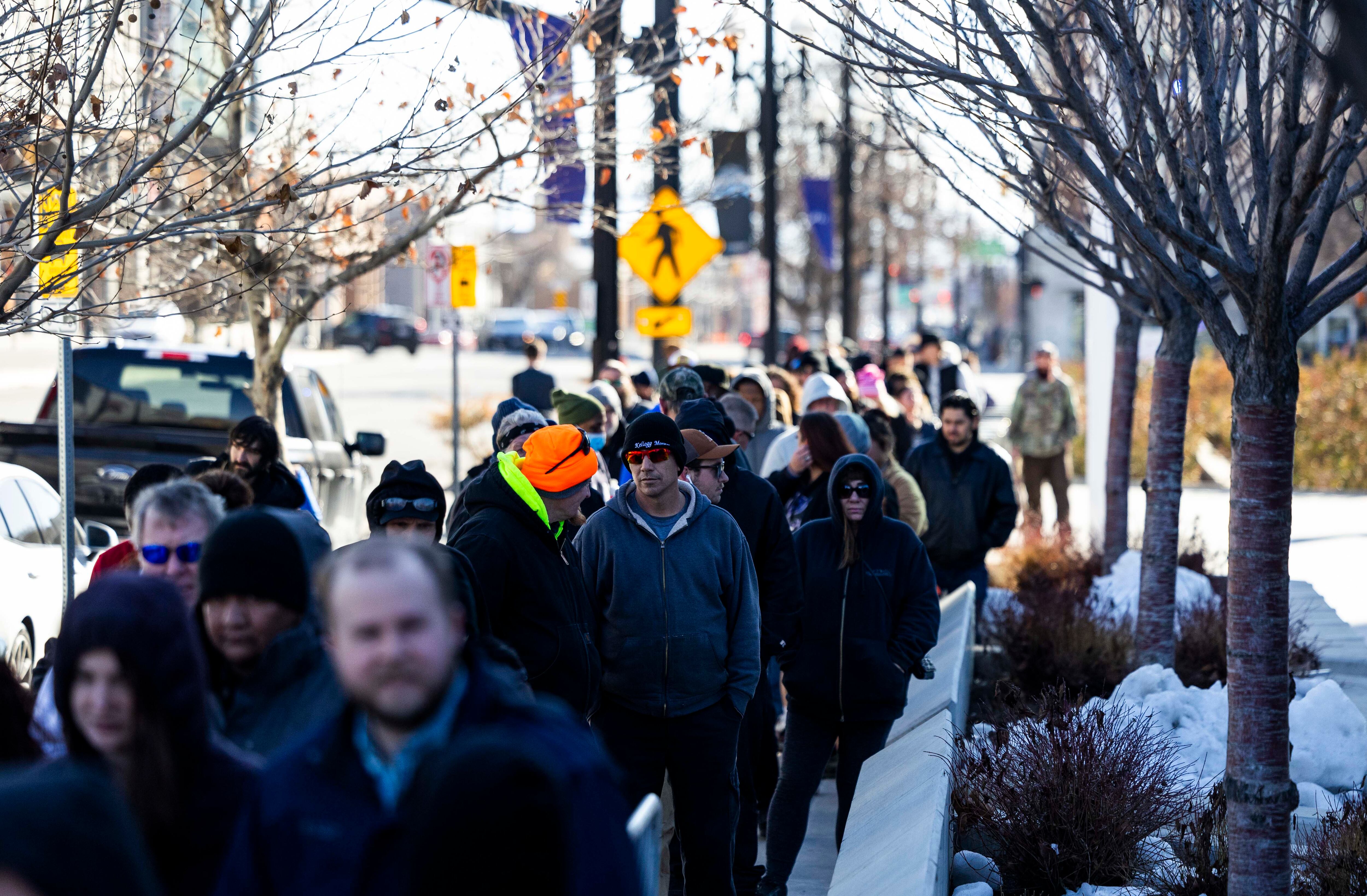 People line up to get into the Delta Center during the 2025 Utah Expungement Summit in Salt Lake City on Wednesday.