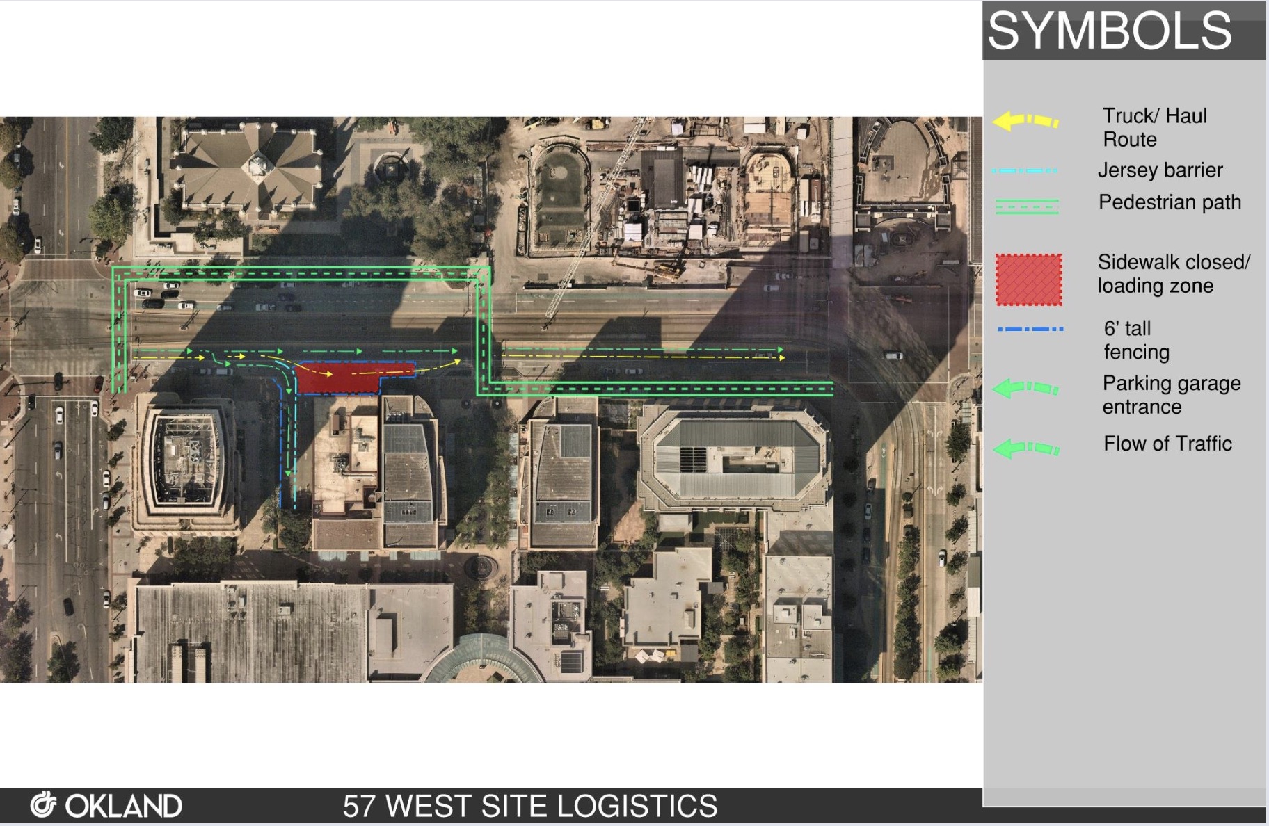 This map shows plan logistics for the 57 West demolition project in downtown Salt Lake City. The building is slated to be torn down in March.