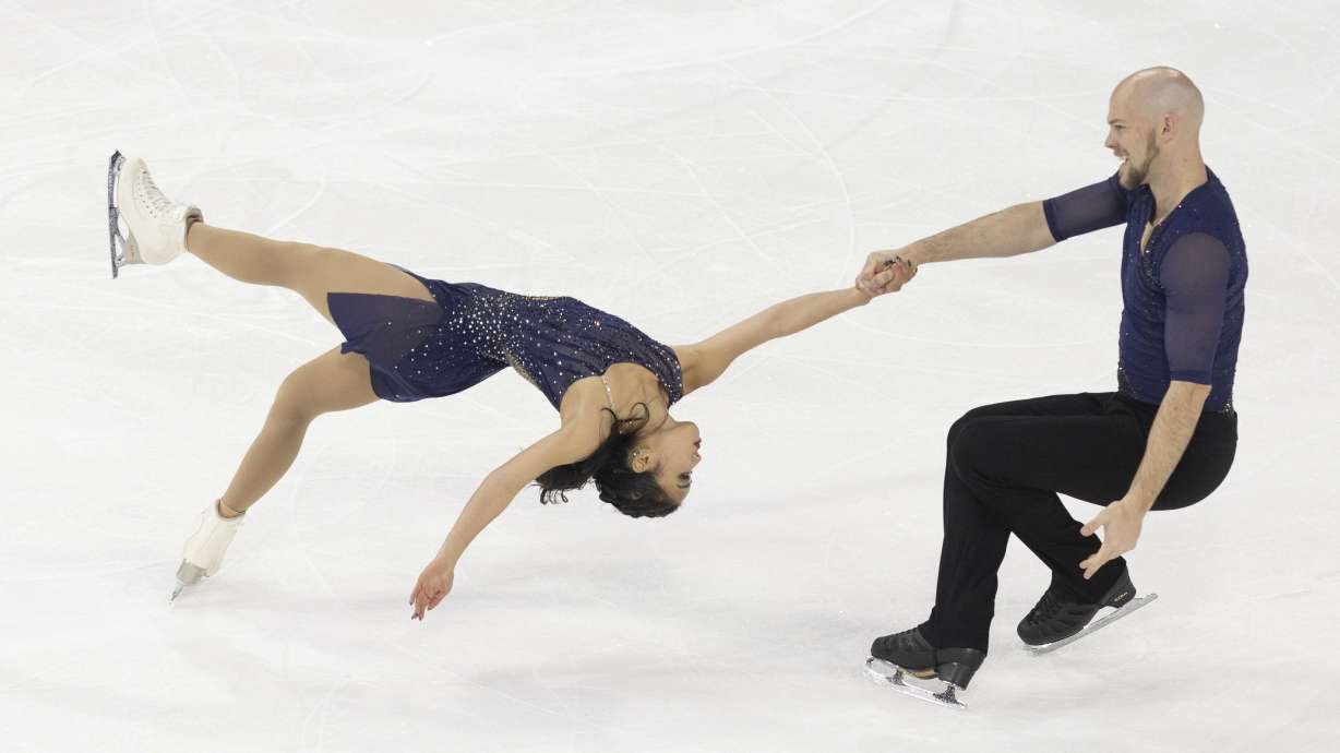 Ellie Kam and Danny O'Shea perform during the pairs short program at the U.S. figure skating championships Thursday, Jan. 23, 2025, in Wichita, Kan.
