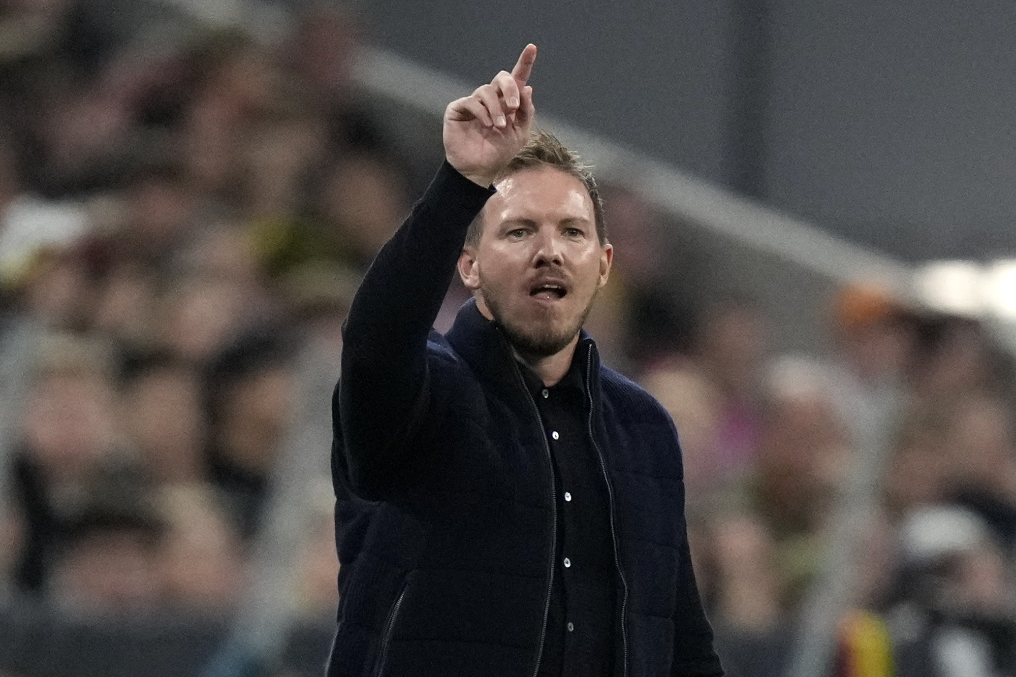 FILE - Germany's head coach Julian Nagelsmann reacts during the UEFA Nations League group 3 soccer match between Germany and The Netherlands in Munich, Germany, Monday, Oct. 14, 2024.