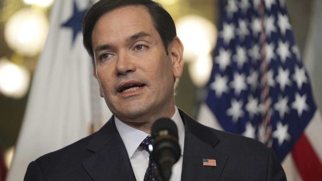 Secretary of State Marco Rubio speaks after being sworn in on the White House campus, Tuesday in Washington. The State Department has frozen new funding for almost all U.S. aid programs worldwide, making exceptions for Israel and Egypt.