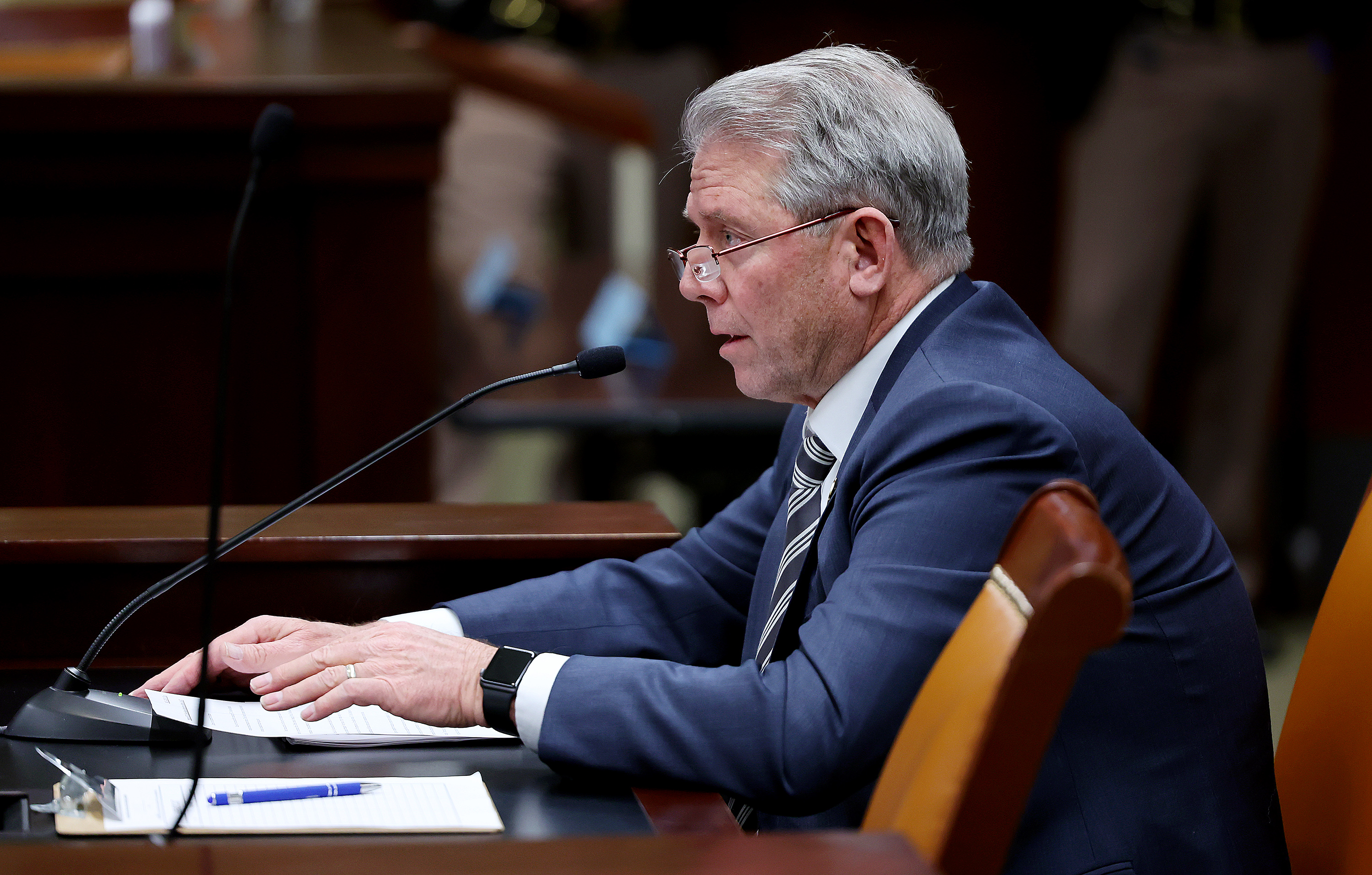 Rep. Rex Shipp, R-Cedar City, speaks at the Capitol on Jan. 24, 2023. Shipp is sponsoring HB104, which would require Utah schools to provide firearm safety instruction to K-12 students.