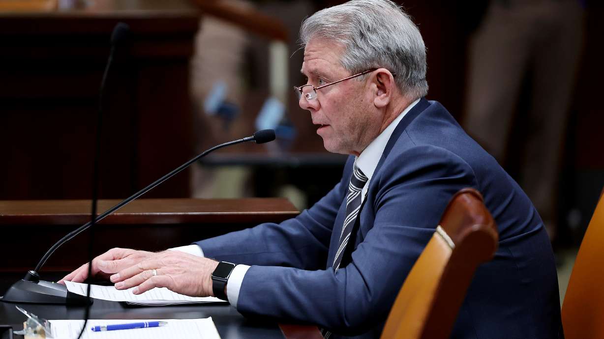 Rep. Rex Shipp, R-Cedar City, speaks at the Capitol on Jan. 24, 2023. Shipp is sponsoring HB104, which would require Utah schools to provide firearm safety instruction to K-12 students.
