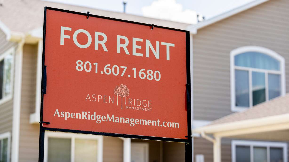 A “For Rent” sign is displayed outside apartments in Orem on July 17, 2024. A new analysis says the Salt Lake area is now the nation's fourth-most affordable rental market.