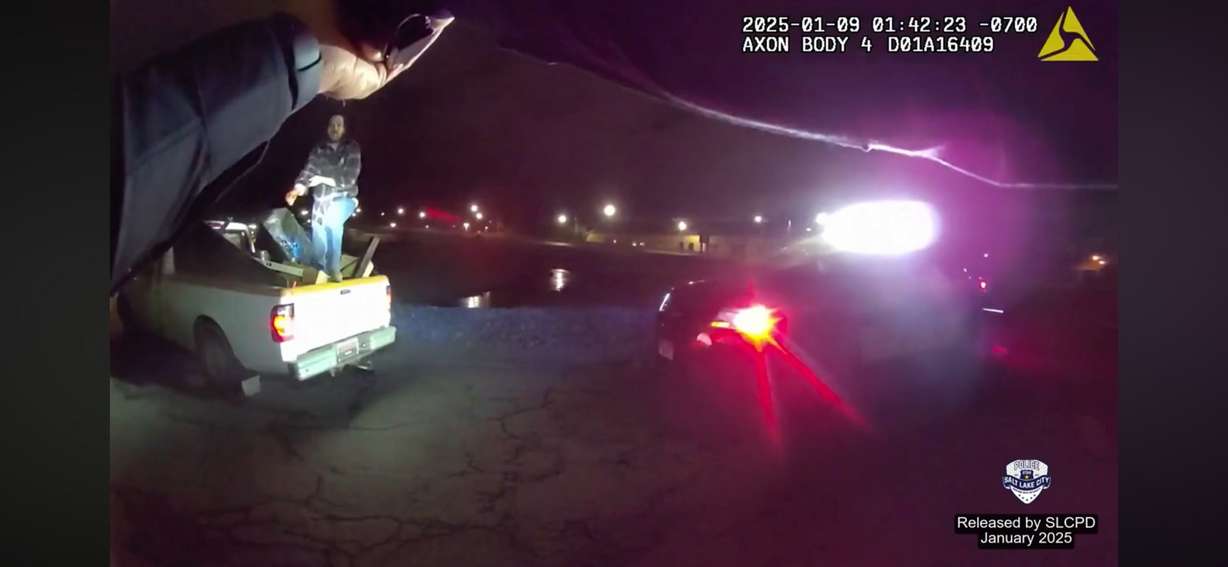 A man confronts and taunts a Salt Lake police officer in this body camera video from Jan. 9 before he is eventually shot and killed.