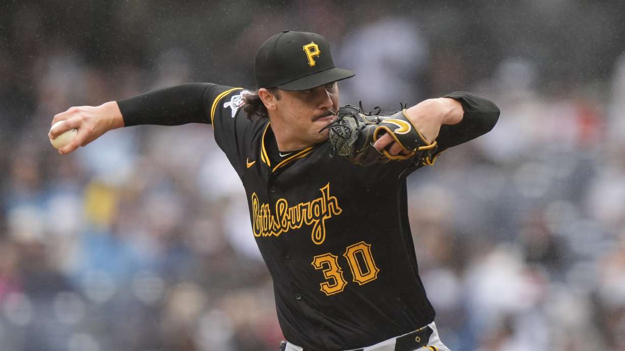 Pittsburgh Pirates pitcher Paul Skenes (30) pitches during the second inning of a baseball game against the New York Yankees, Sept. 28, 2024, in New York.