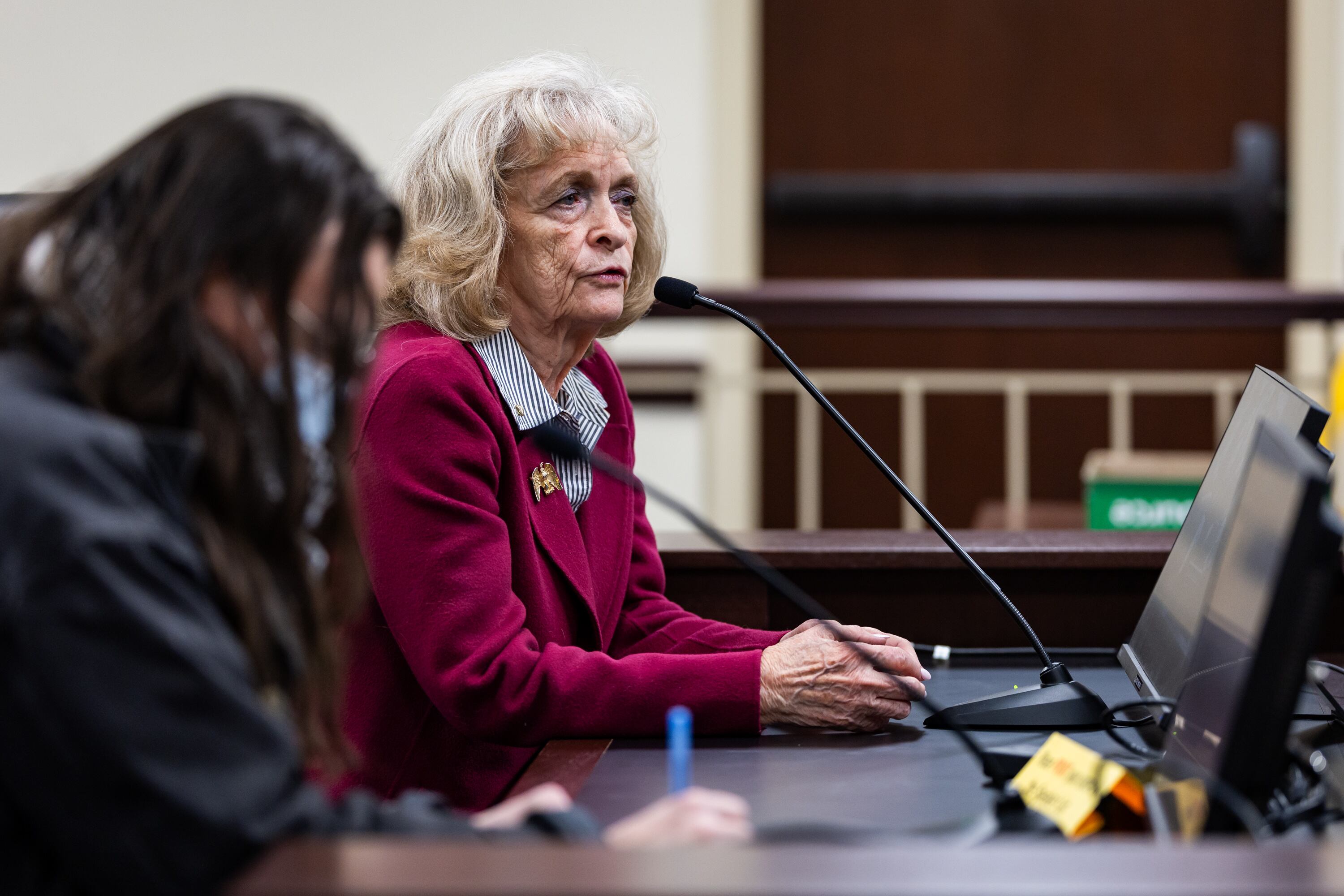 Gayle Ruzicka gives public comment supporting HB252 after House Majority Whip Karianne Lisonbee, R-Syracuse, sponsored HB252 in a Senate committee room at the Capitol in Salt Lake City on Friday.