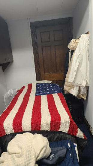 A twin bed is pictured in Rep. Mike Kennedy's congressional office in Washington, D.C., Tuesday, Jan. 21, 2025.