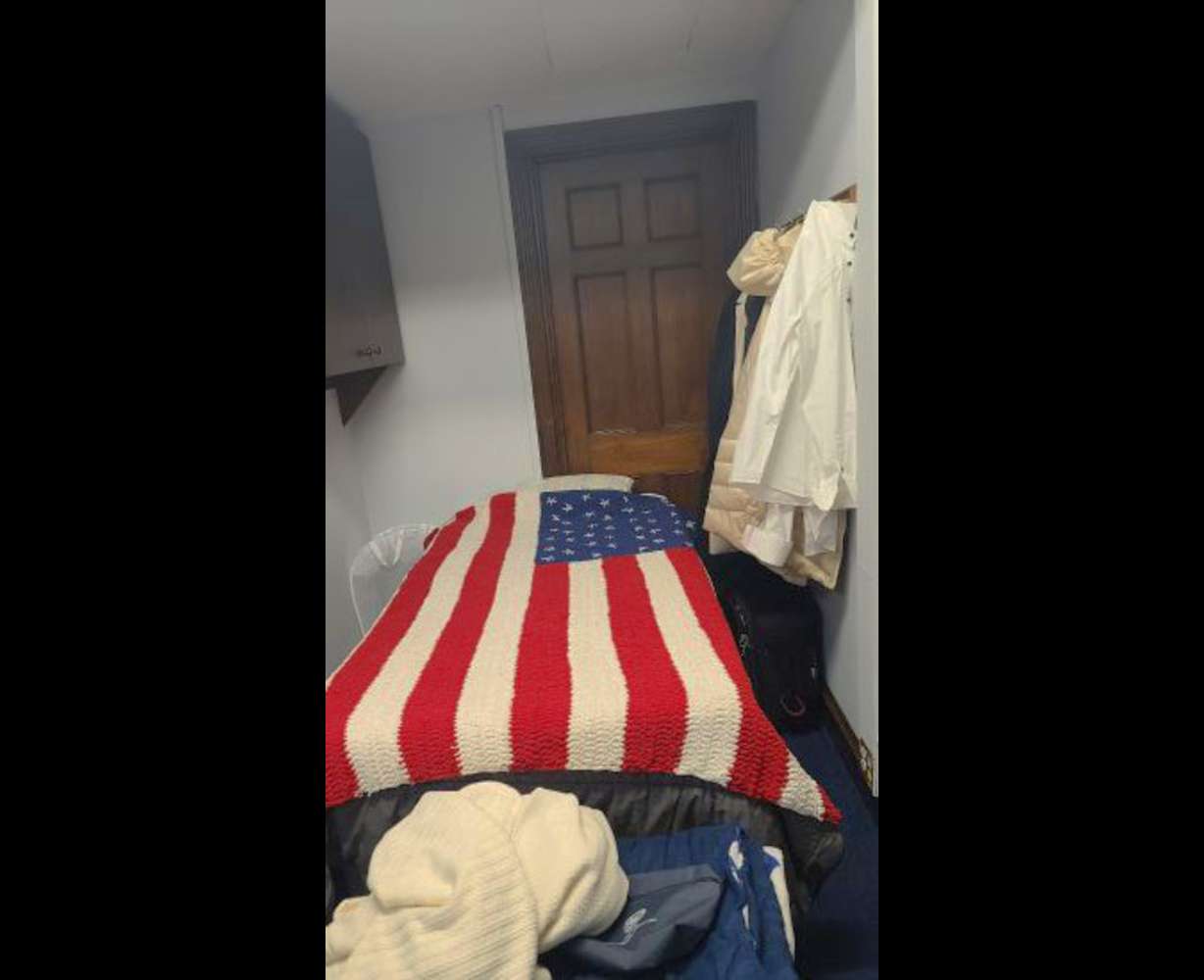 A twin bed is pictured in Rep. Mike Kennedy's congressional office in Washington, D.C., Tuesday, Jan. 21, 2025.